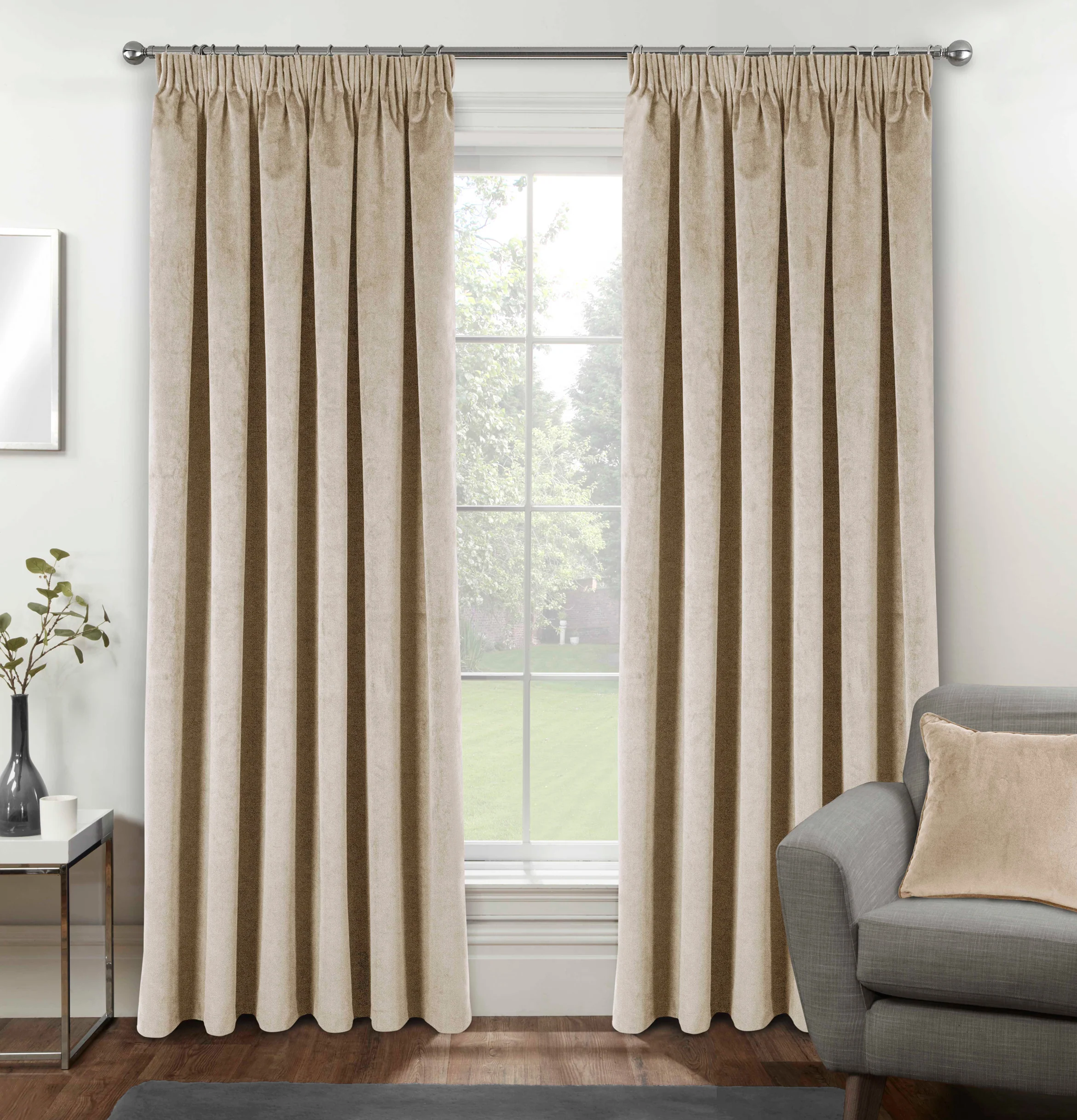 Luxury Enhanced Living Cream Velvet, Supersoft, 100% Blackout, Thermal Curtains with Tape Top - Pair - Image 2