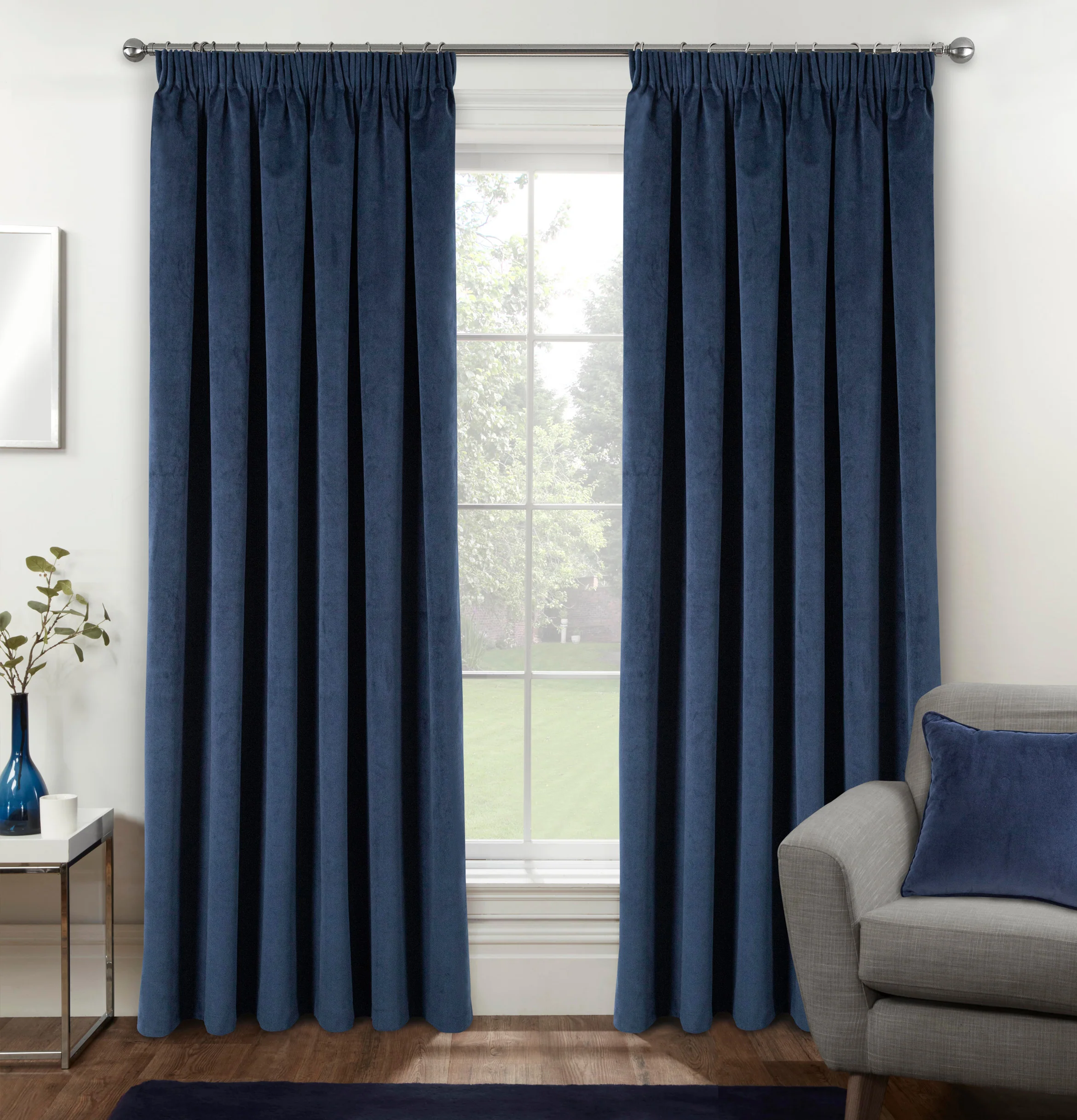 Luxury Enhanced Living Navy Velvet, Supersoft, 100% Blackout, Thermal Curtains with Tape Top - Pair - Image 2