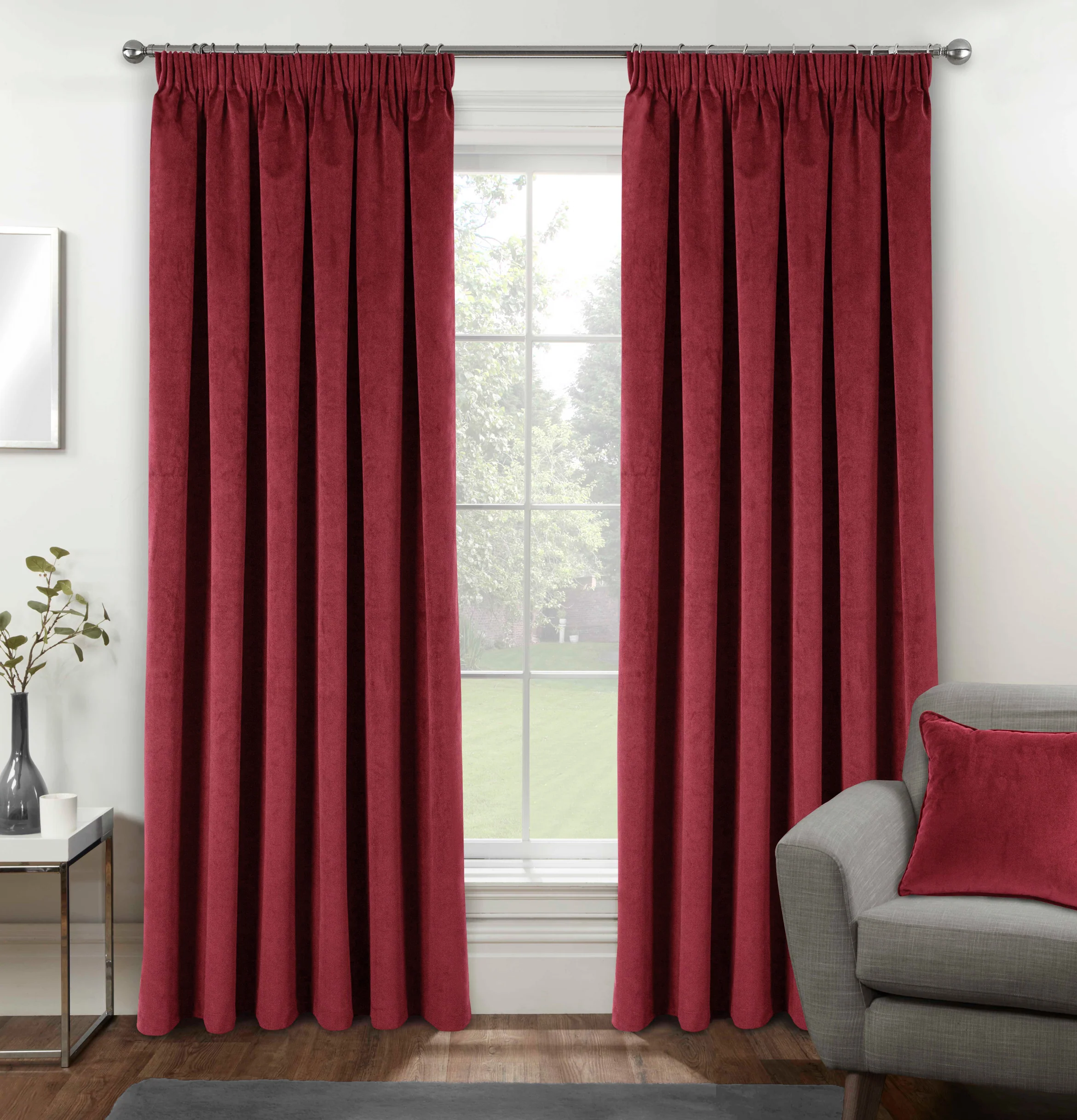 Luxury Enhanced Living Red Velvet, Supersoft, 100% Blackout, Thermal Curtains with Tape Top - Red - Image 2