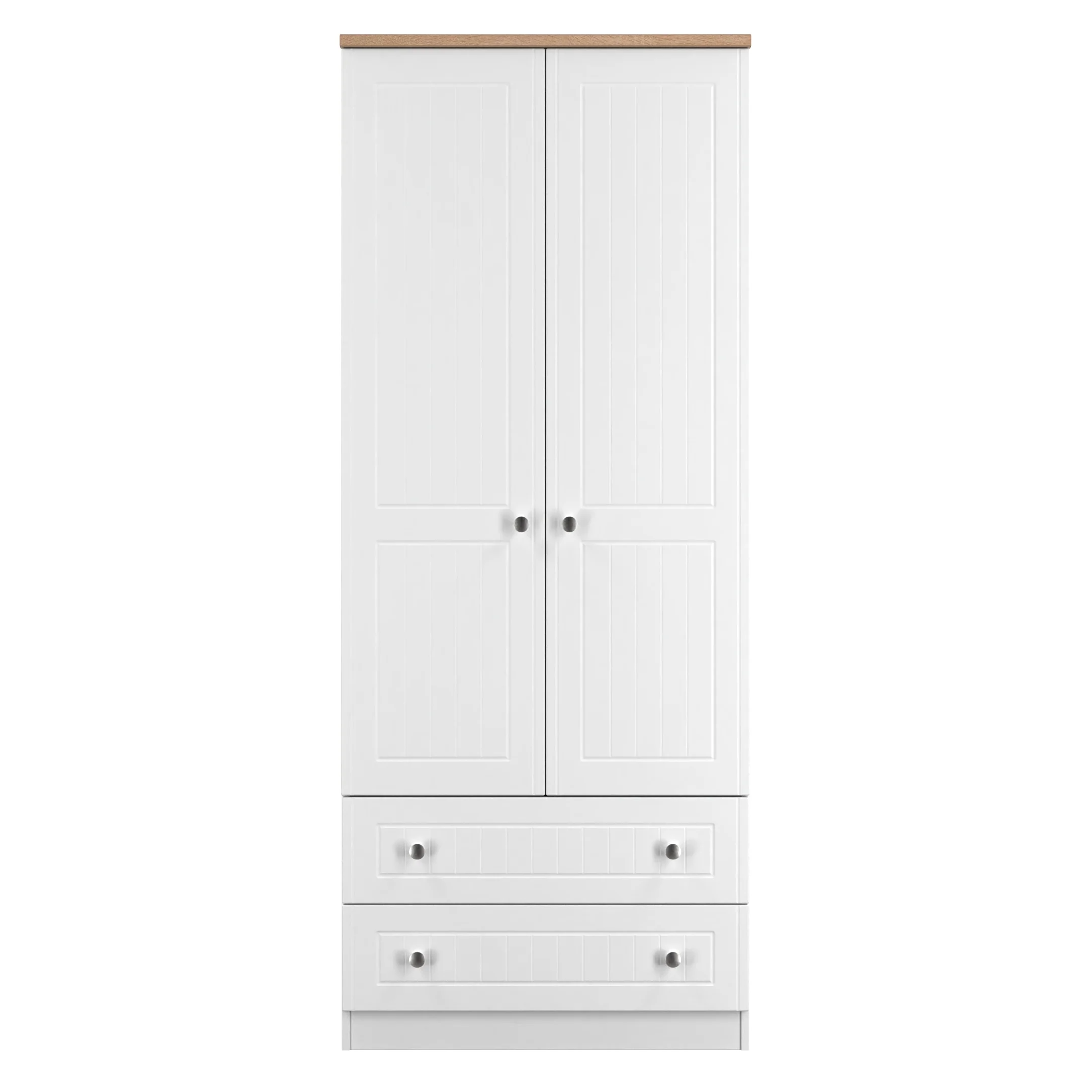 Lynton Ready Assembled 2 Door 2 Drawer Wardrobe In Porcelain Ash & Bardolino Oak