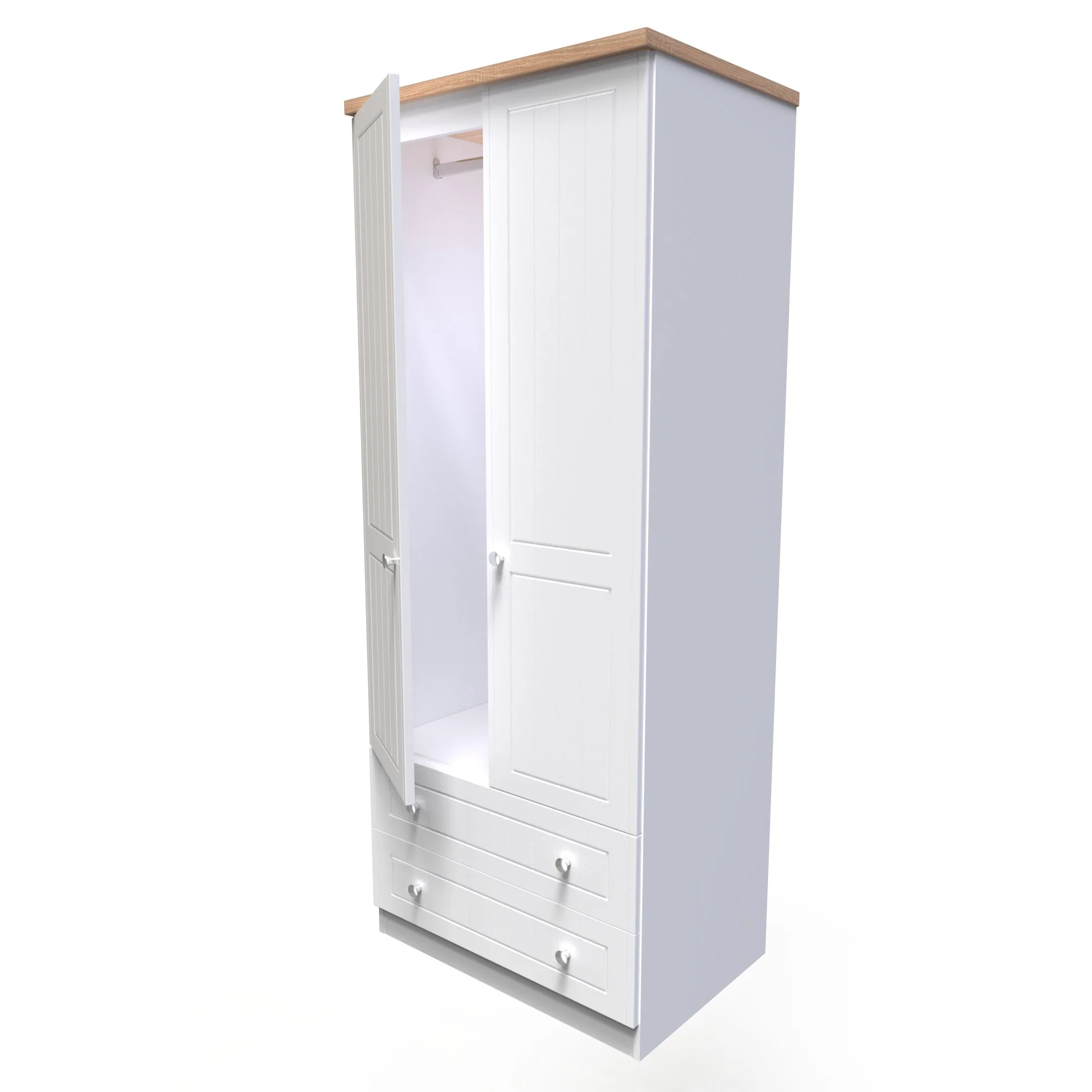 Lynton Ready Assembled 2 Door 2 Drawer Wardrobe In Porcelain Ash & Bardolino Oak - Image 10