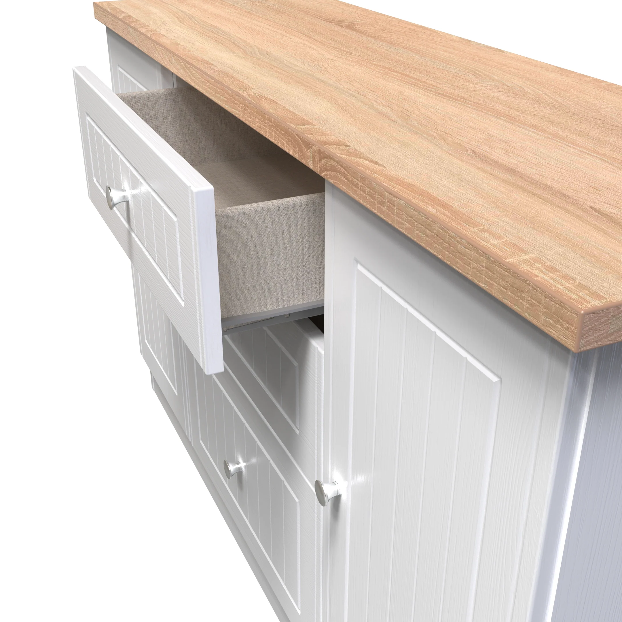 Lynton Ready Assembled 2 Door 3 Drawer Sideboard In Porcelain Ash & Bardolino Oak - Image 6