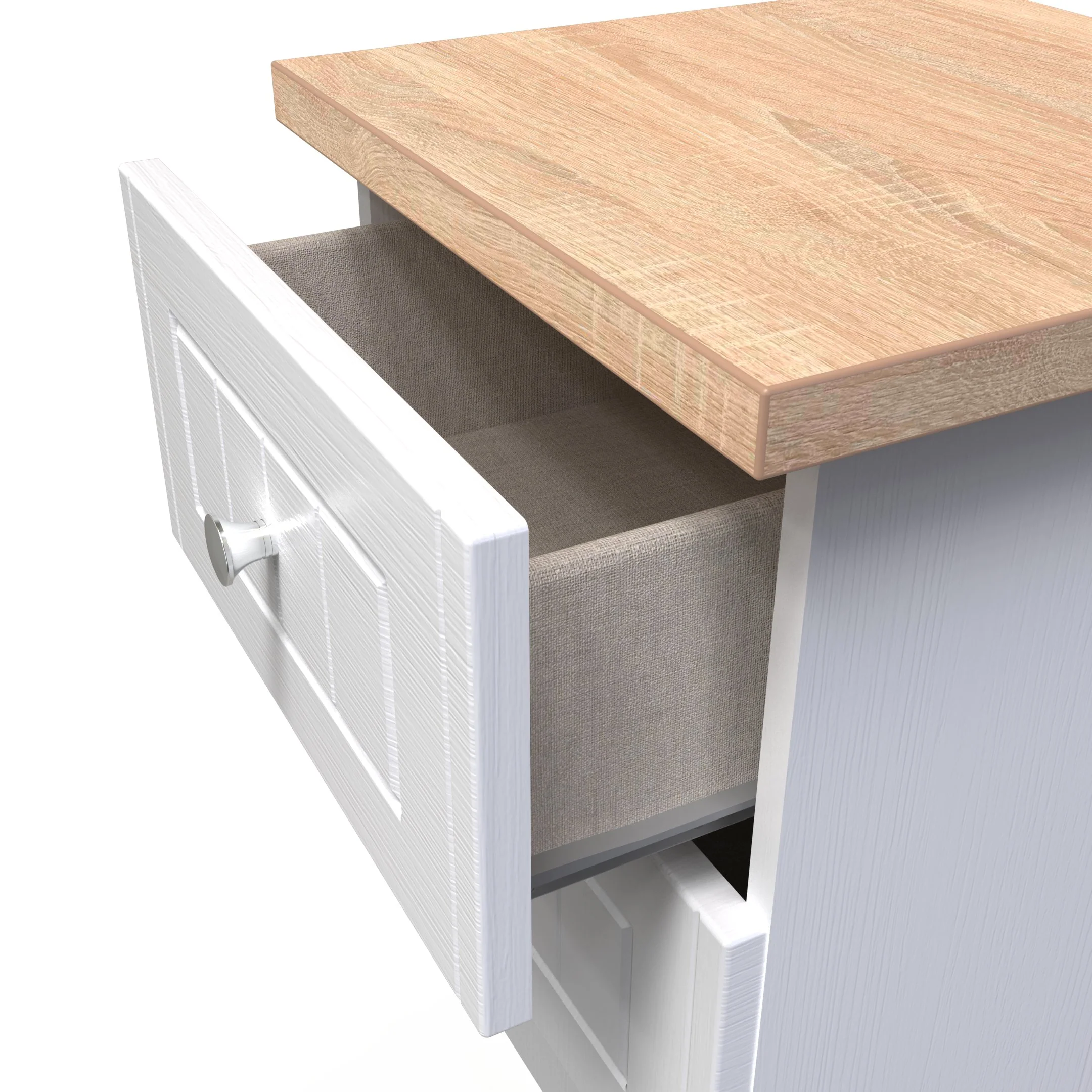 Lynton Ready Assembled 2 Drawer Bedside Cabinet In Porcelain Ash & Bardolino Oak - Image 5