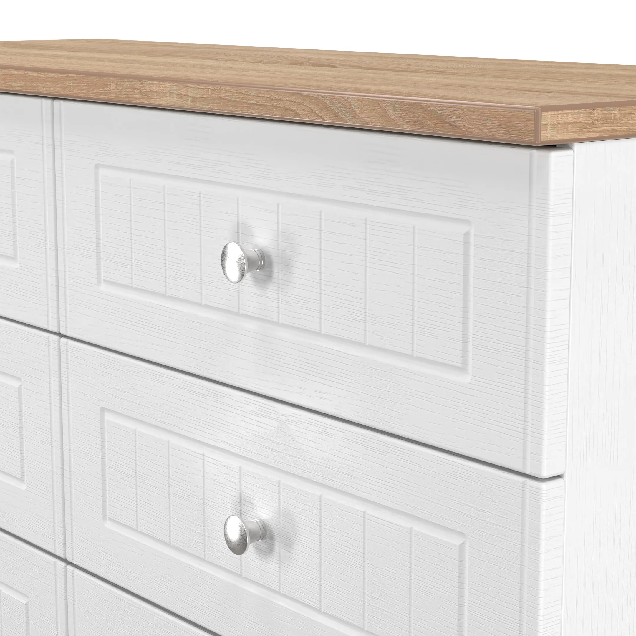 Lynton Ready Assembled 6 Drawer Wide Chest In Porcelain Ash & Bardolino Oak - Image 5
