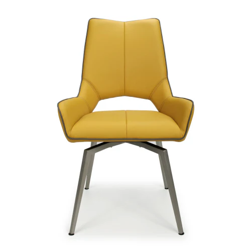 Mako Swivel Leather Effect Yellow Dining Chair - Set Of 2 - Image 4