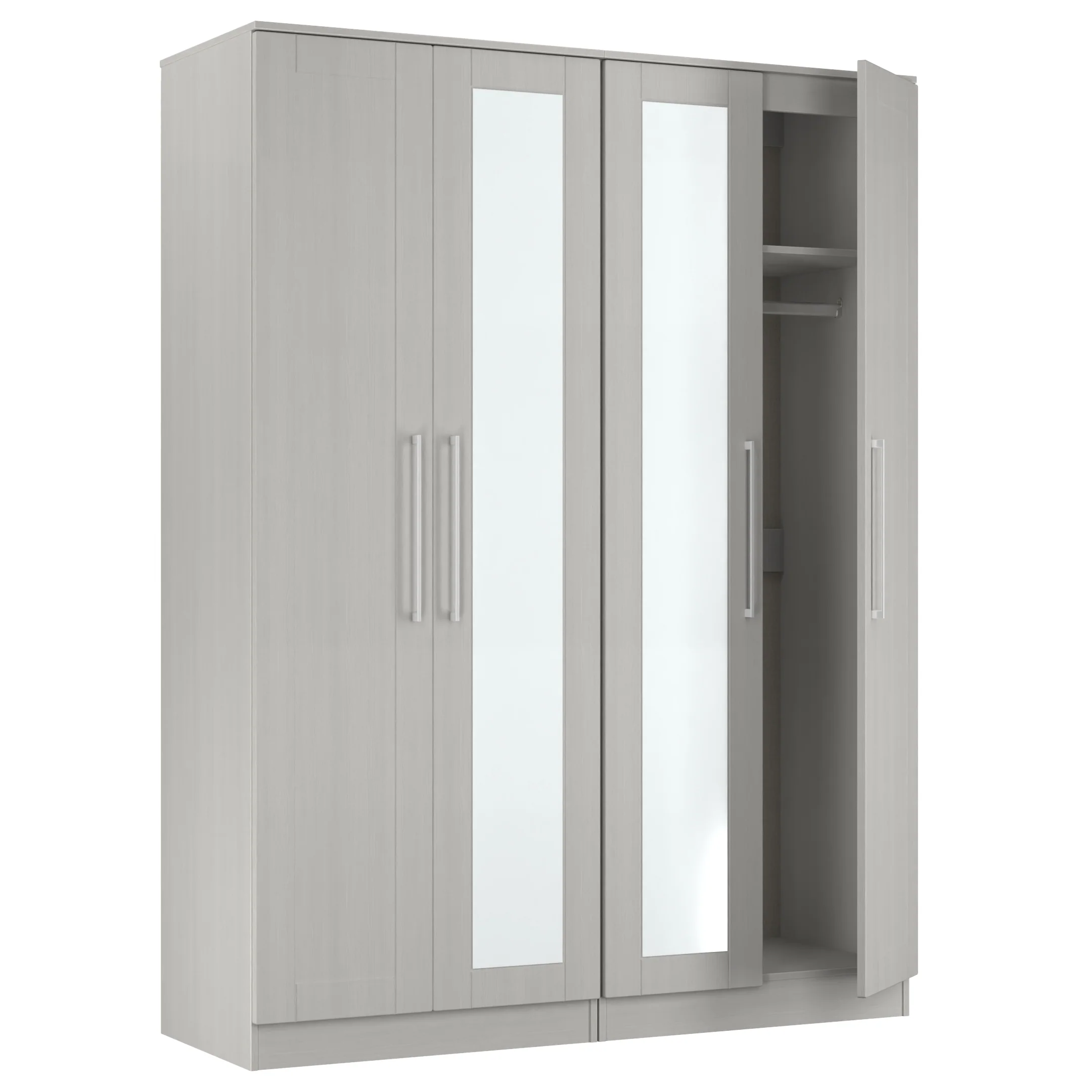 Malton Ready Assembled Tall 4 Door 2 Centre Mirrors in Grey Ash - Image 7