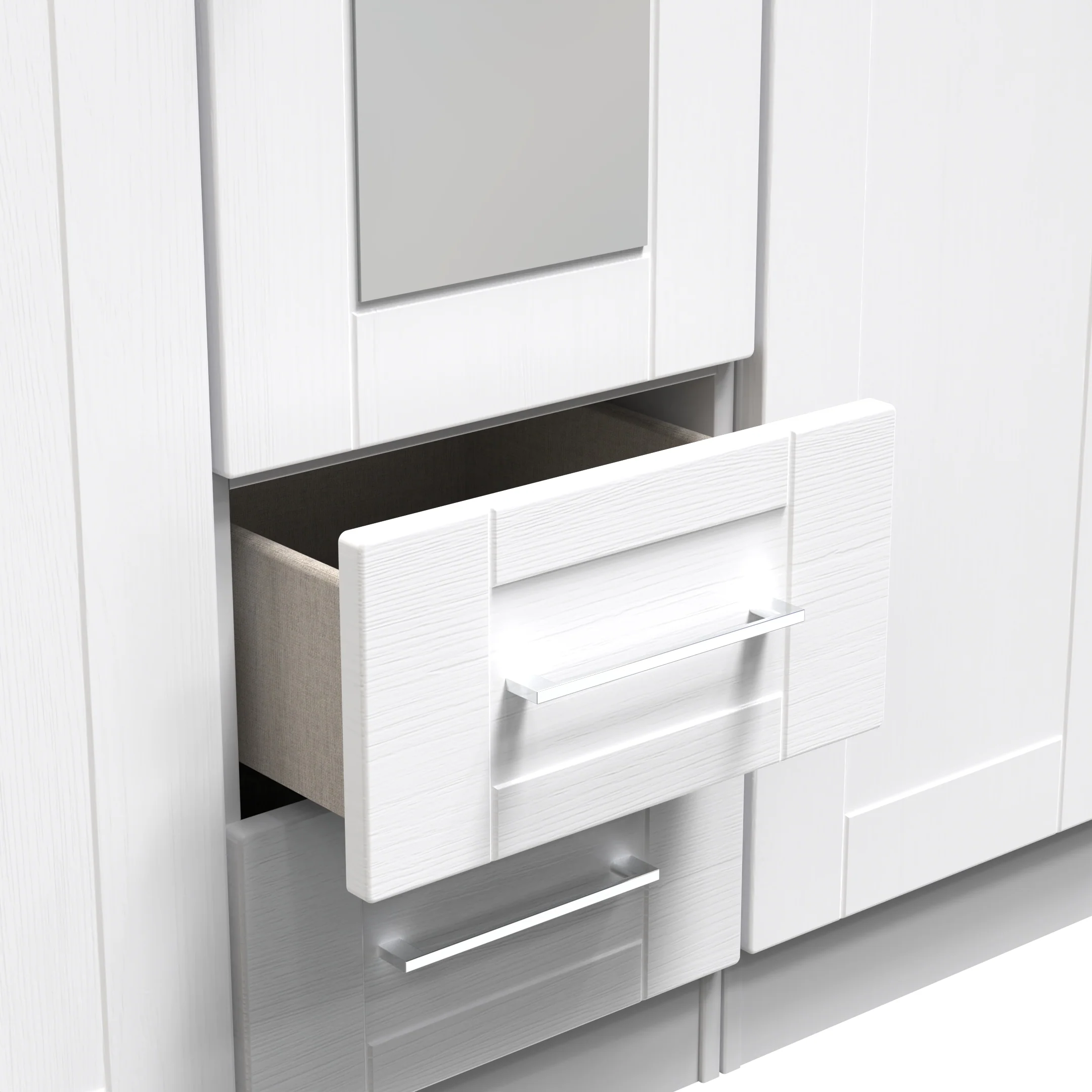 Malton Ready Assembled Tall 5 Door 2 Drawer 1 Mirror Wardrobe in White Ash - Image 9