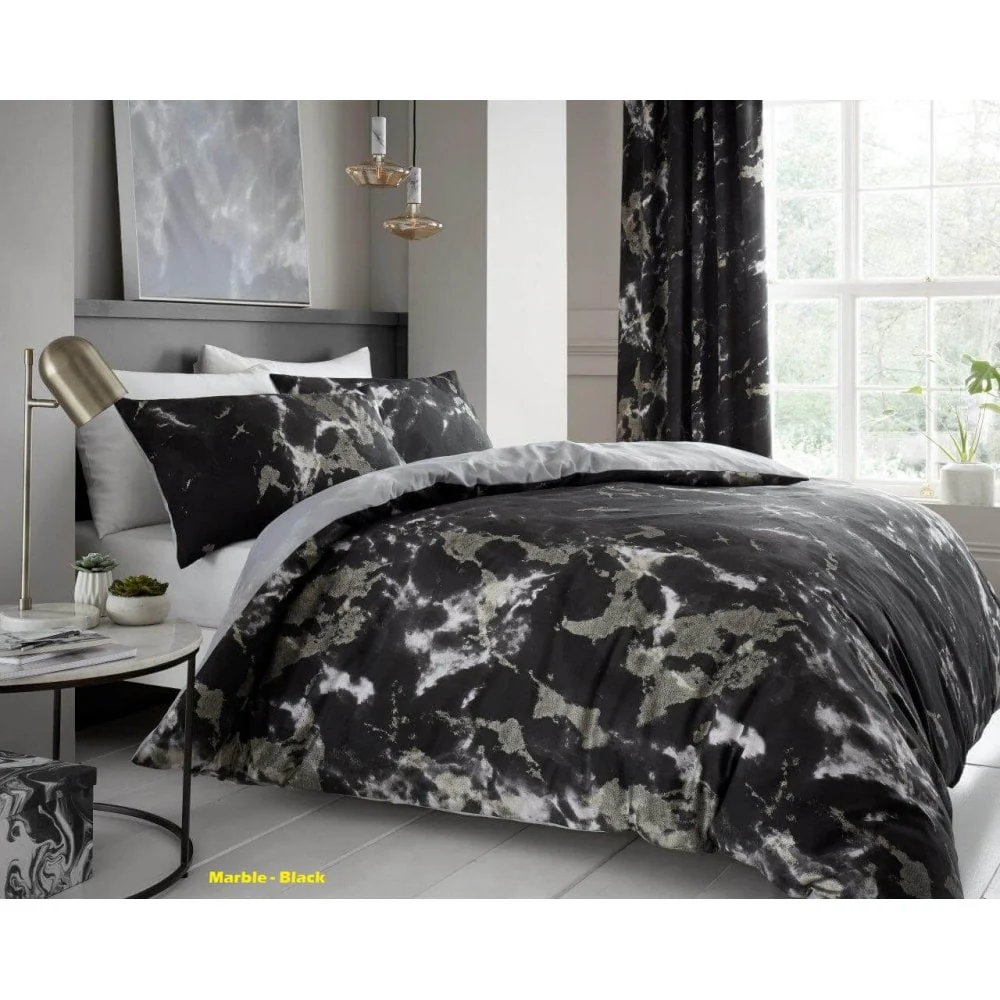 Marble Duvet Cover Bedding Set - Black