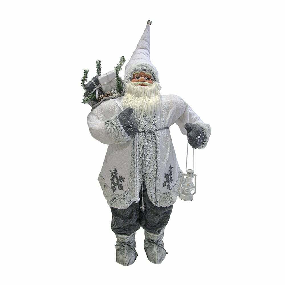 60cm Winter White Grey Standing Santa Claus Father Christmas Xmas Decoration - Image 2