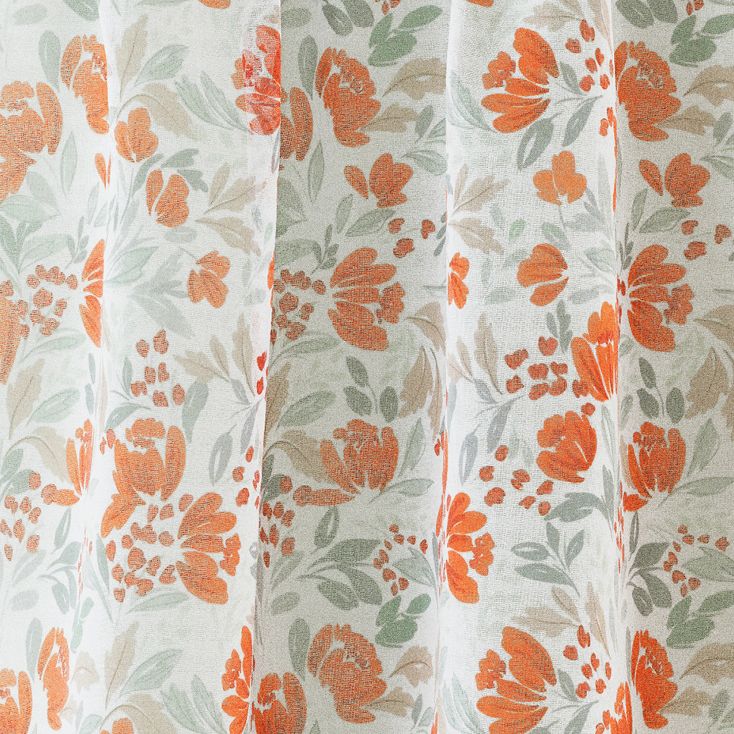 Mia Burnt Orange  Floral Print Sheer Voile Panels - Pair - Image 3