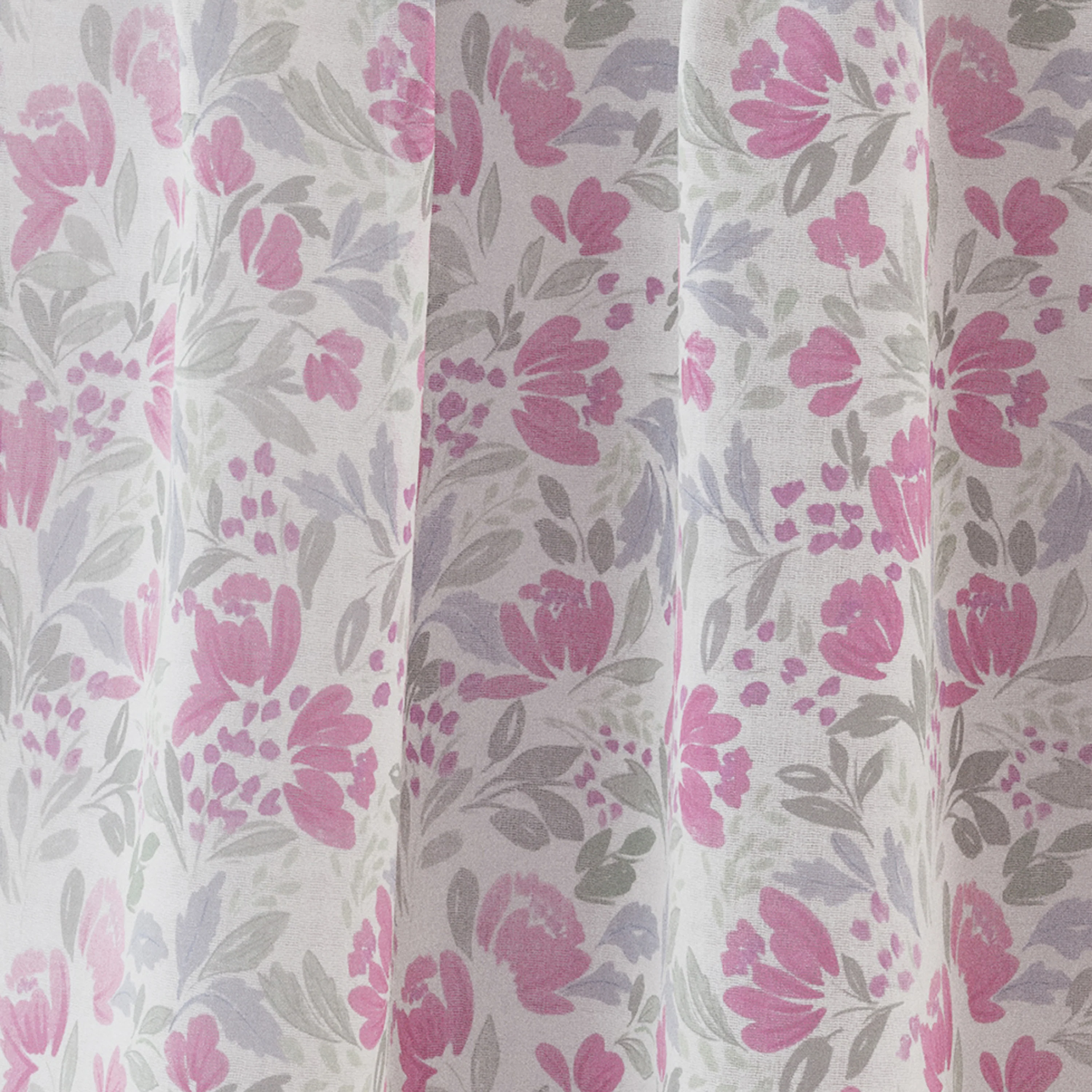 Mia Pink Floral Print Sheer Voile Panels - Pair - Image 3