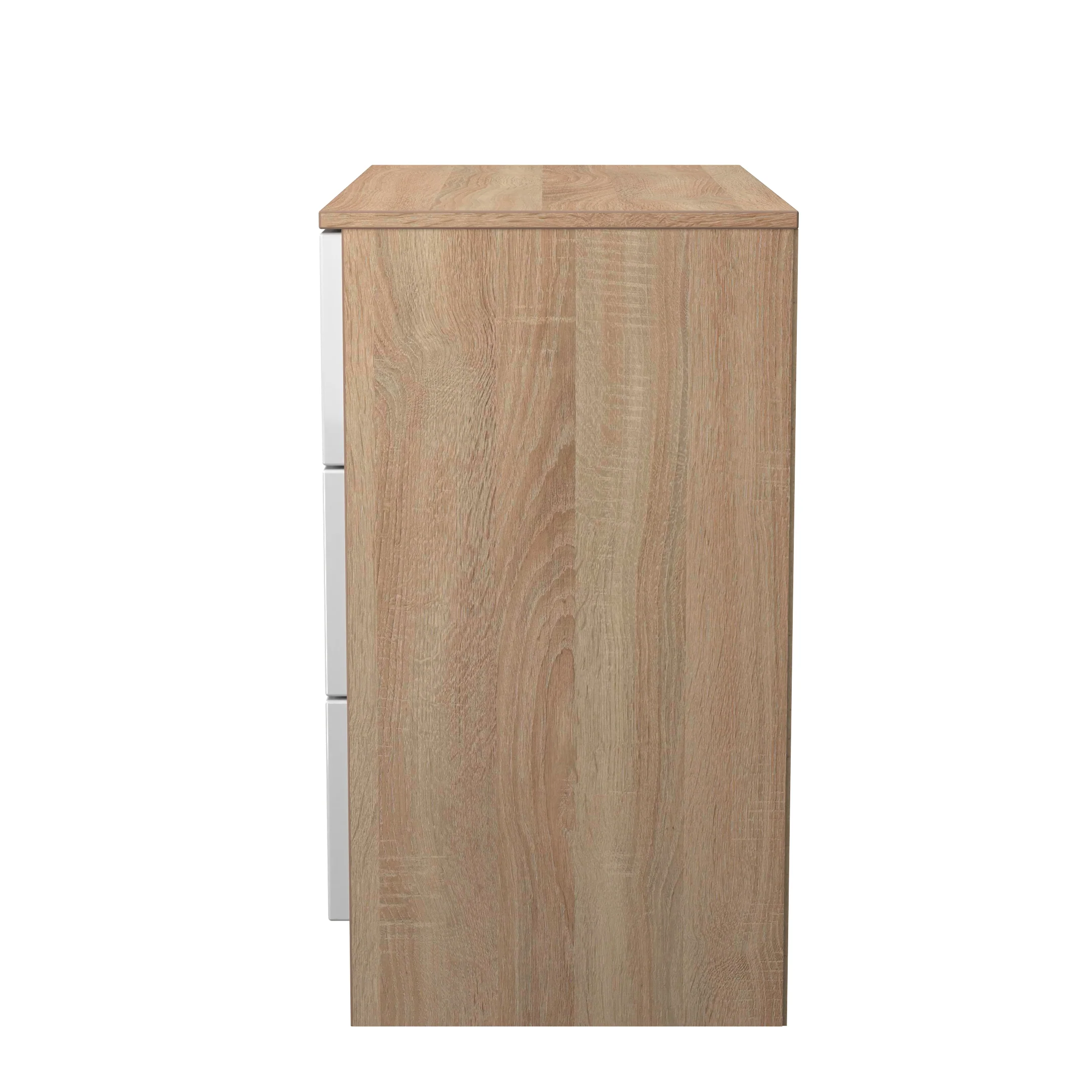 Milan 3 Drawer Chest in White Gloss & Bardolino Oak - Ready Assembled - Image 3