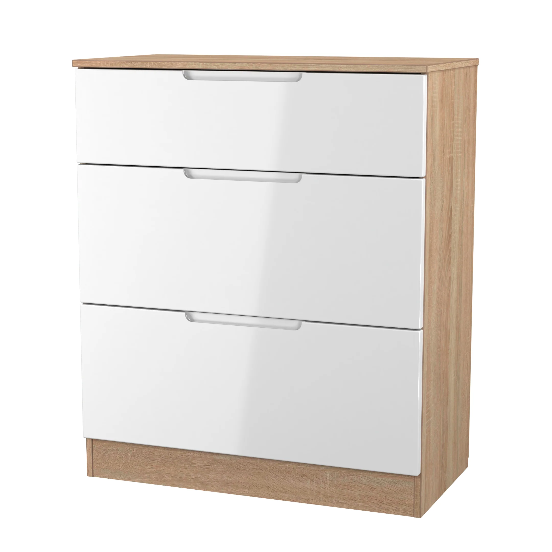 Milan 3 Drawer Deep Chest in White Gloss & Bardolino Oak - Ready Assembled - Image 4