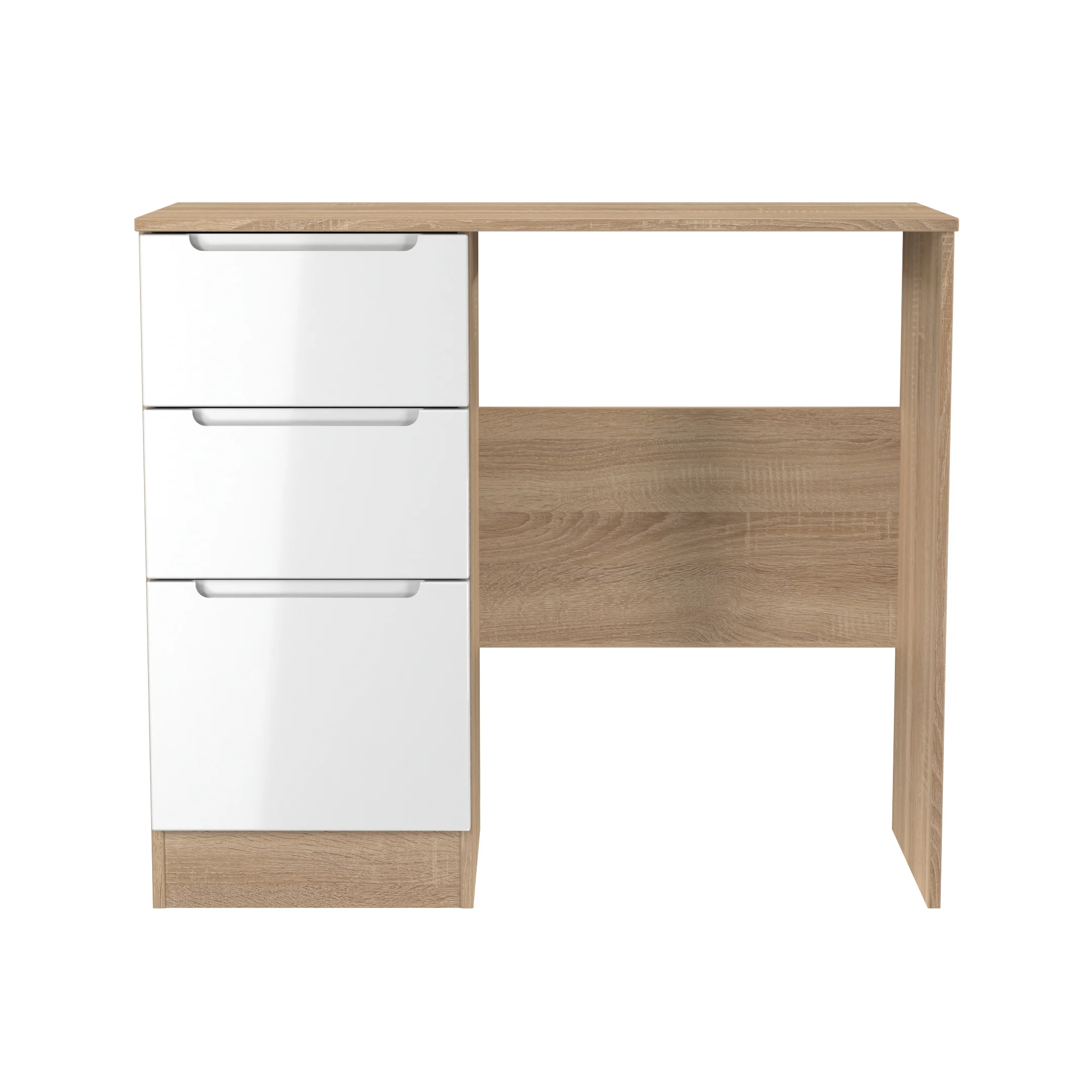 Milan 3 Drawer Vanity in White Gloss & Bardolino Oak - Ready Assembled - Image 2