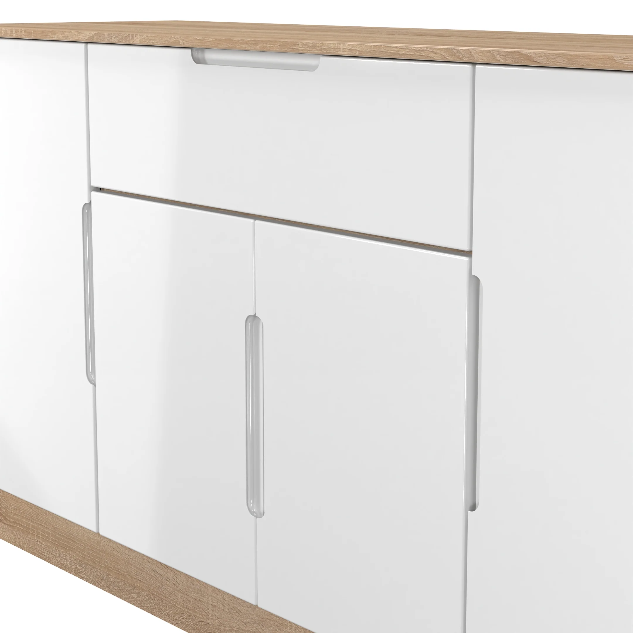 Milan 4 Door 1 Drawer Wide Unit in White Gloss & Bardolino Oak - Ready Assembled - Image 5