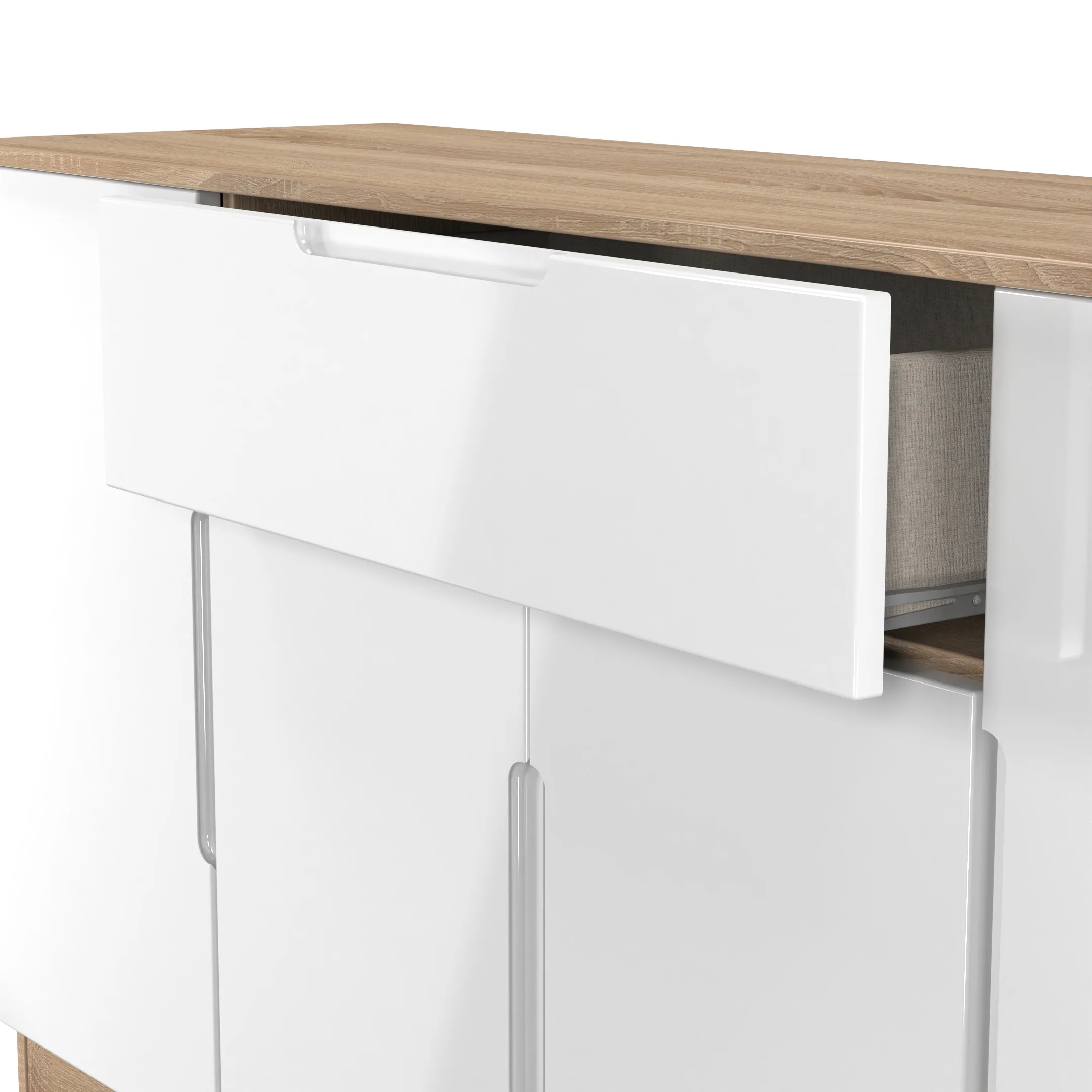 Milan 4 Door 1 Drawer Wide Unit in White Gloss & Bardolino Oak - Ready Assembled - Image 6