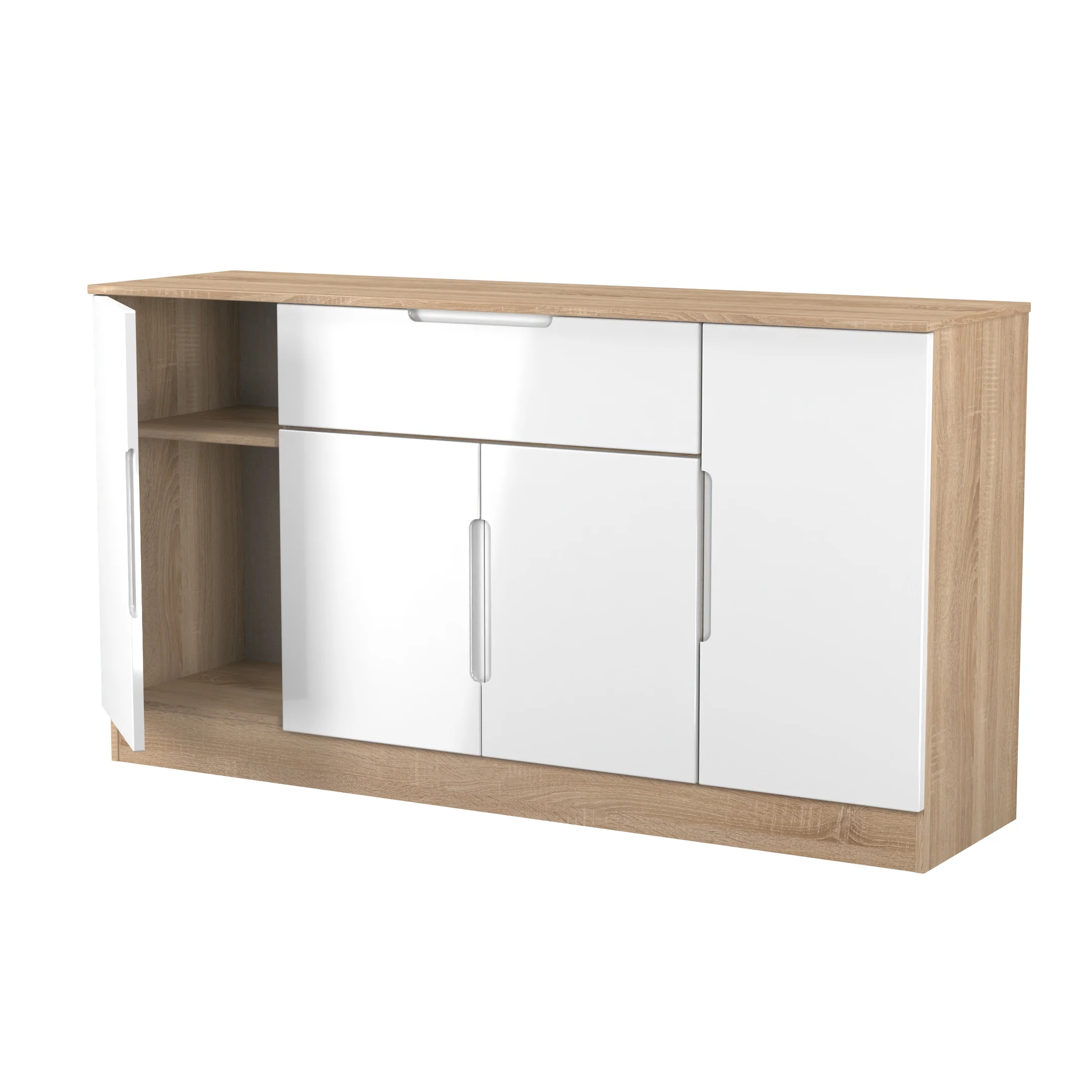 Milan 4 Door 1 Drawer Wide Unit in White Gloss & Bardolino Oak - Ready Assembled - Image 7