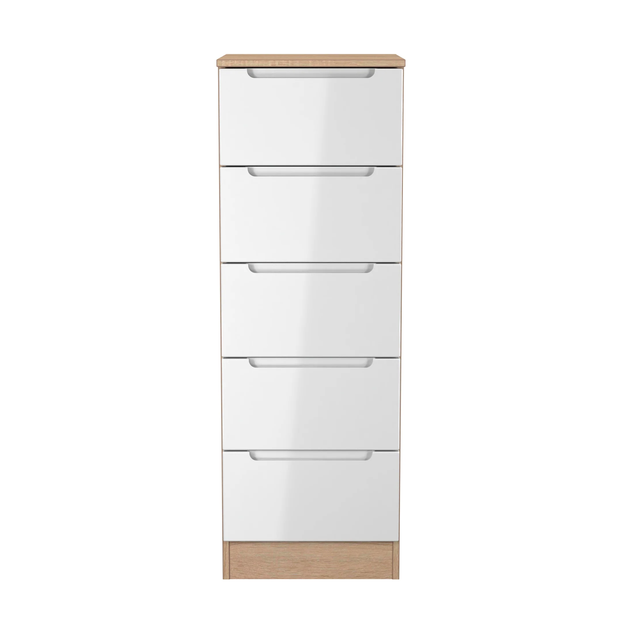 Milan 5 Drawer Bedside in White Gloss & Bardolino Oak - Ready Assembled - Image 2