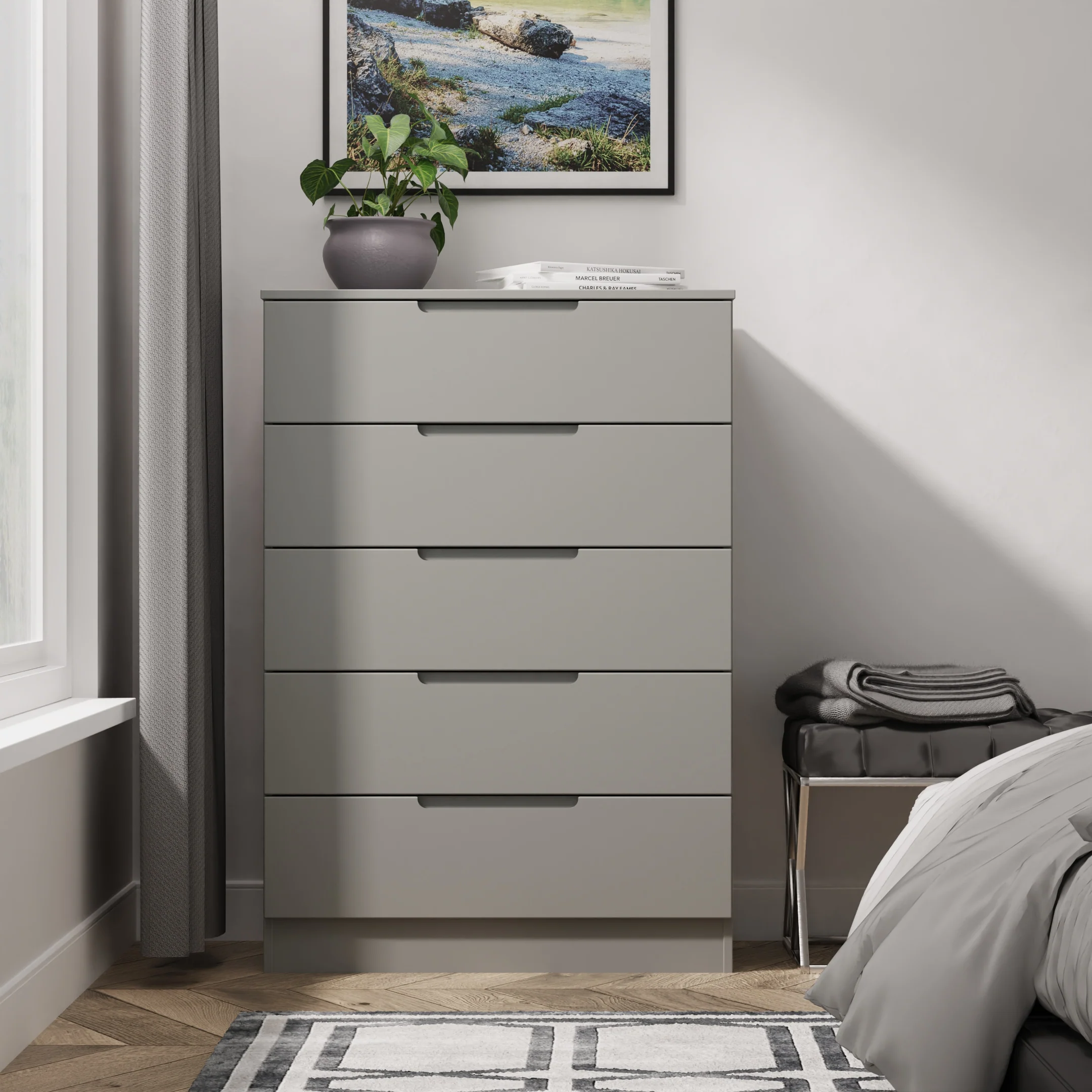 Milan 5 Drawer Chest in Dusk Grey - Ready Assembled