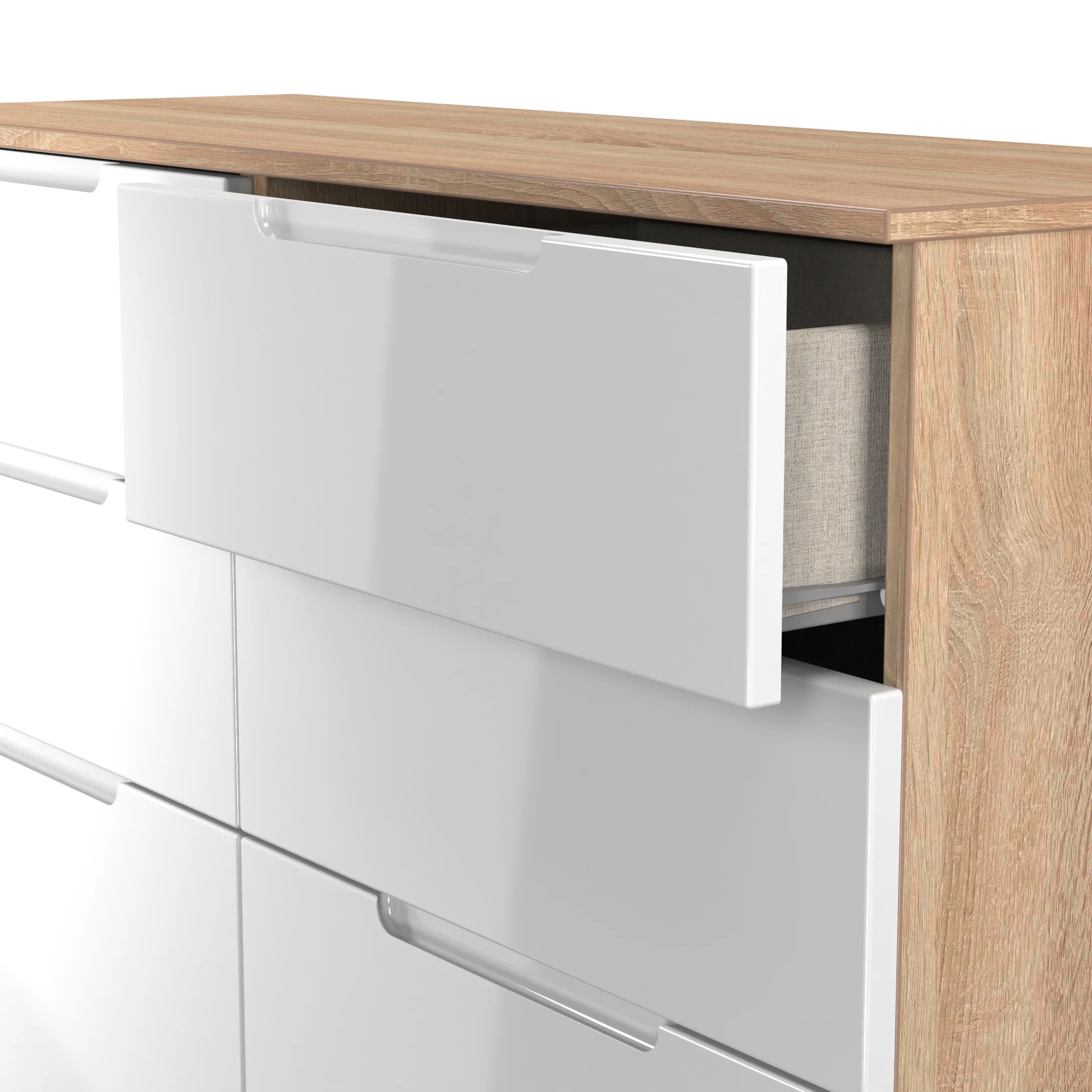 Milan 6 Drawer Chest in White Gloss & Bardolino Oak - Ready Assembled - Image 6