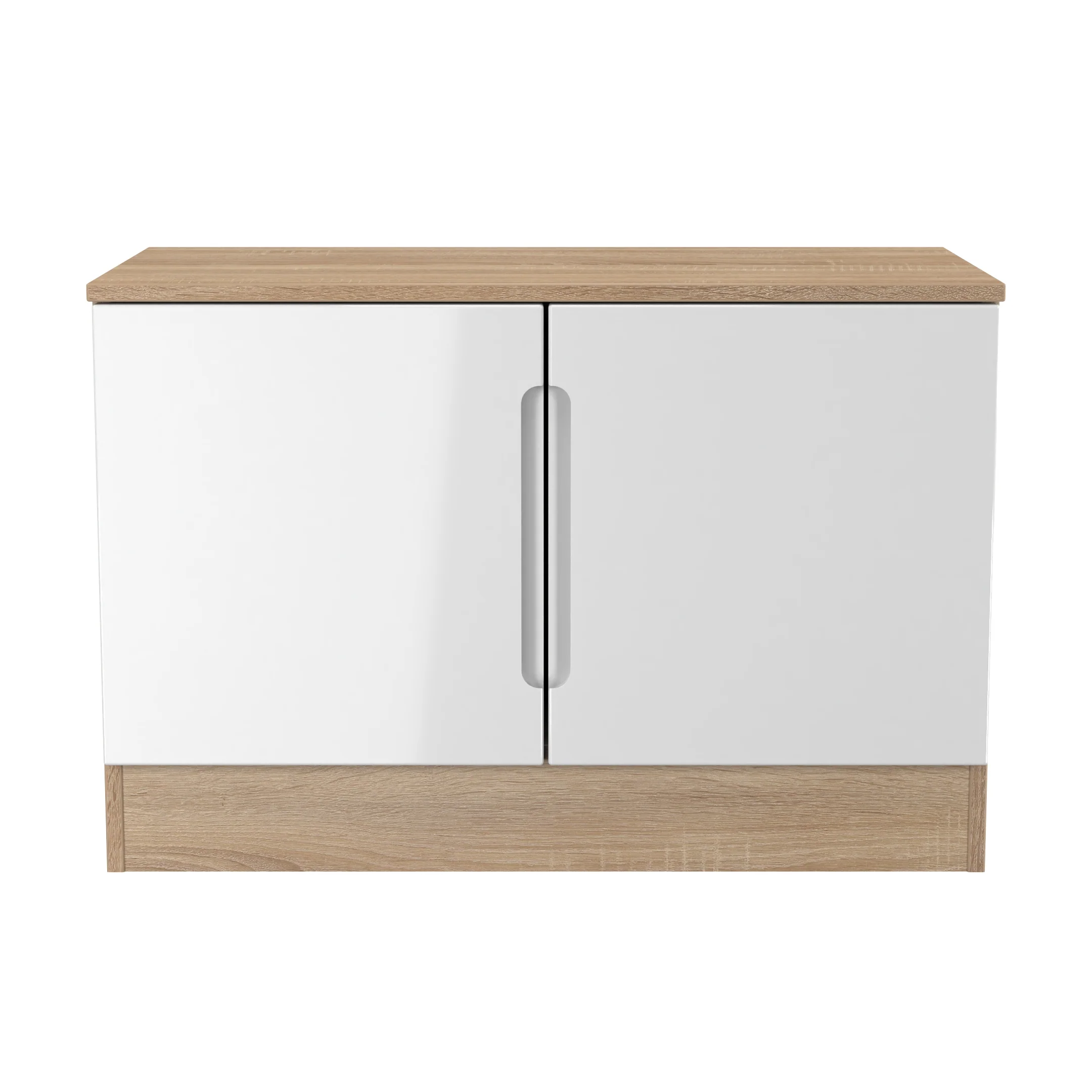 Milan Compact 2 Door TV & Media Unit in White Gloss & Bardolino Oak - Ready Assembled - Image 2