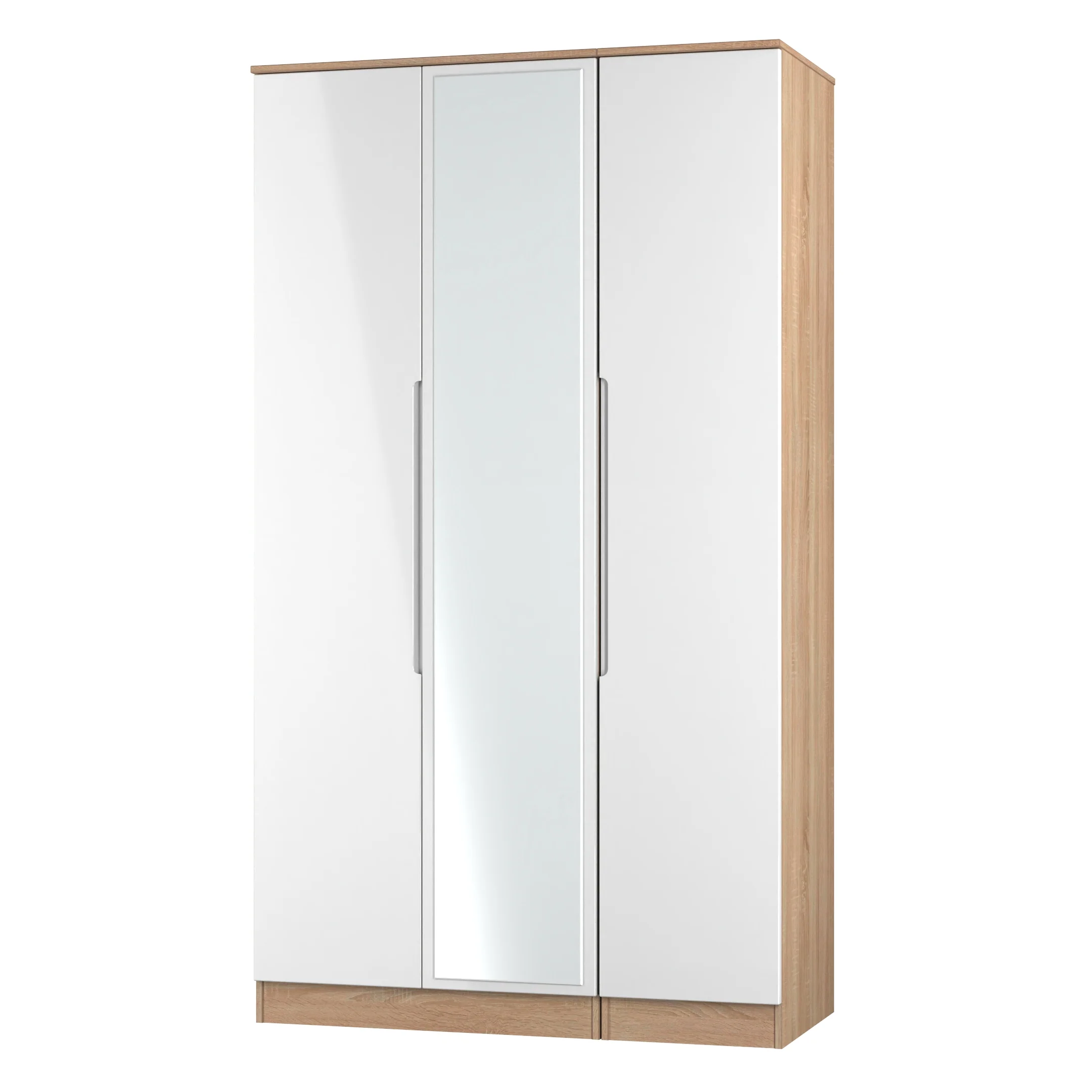 Milan Tall Triple Mirror Wardrobe in White Gloss & Bardolino Oak - Ready Assembled - Image 4