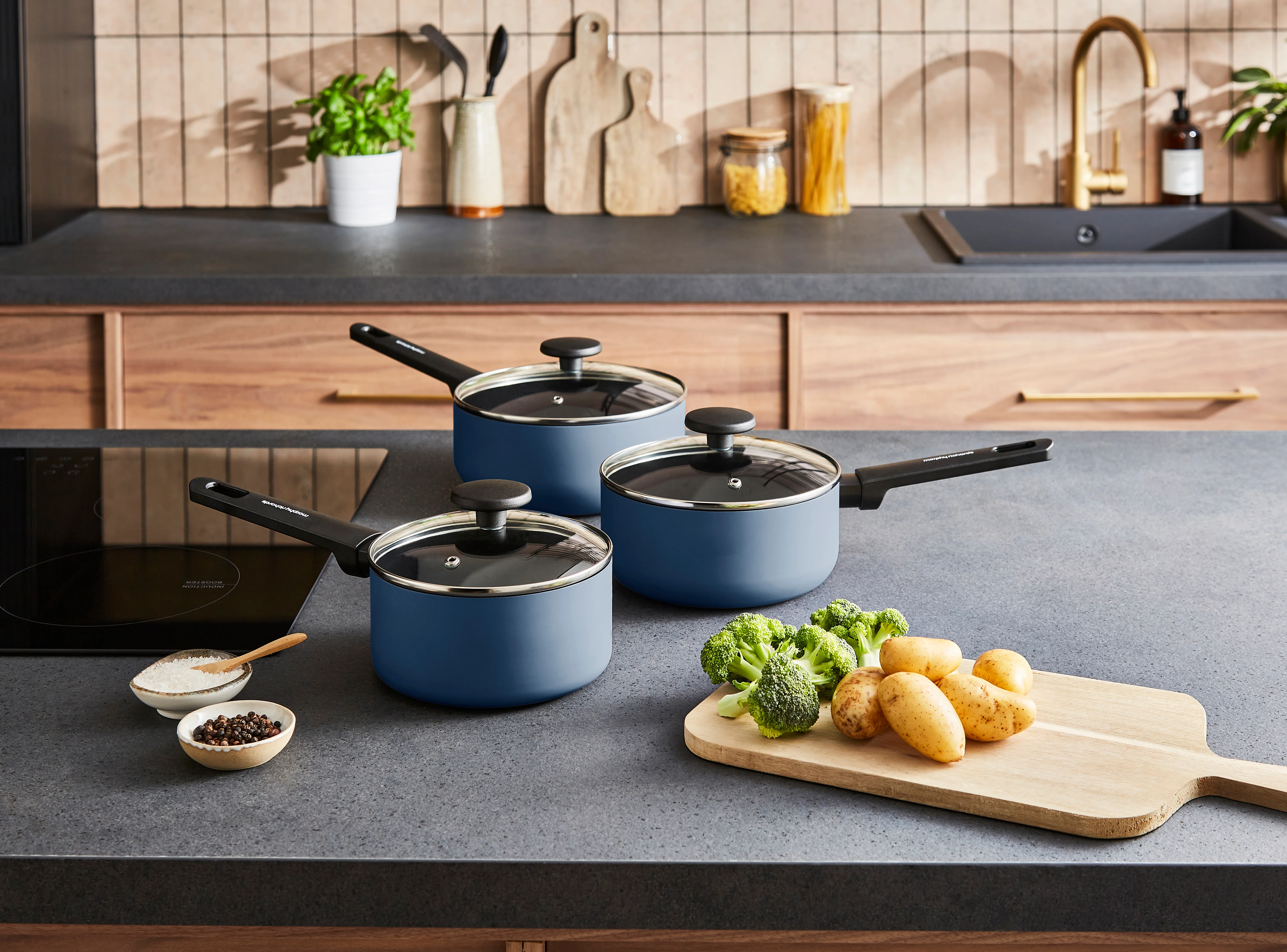Morphy Richards 3 Piece Recycled Aluminium Saucepan Set - Blue