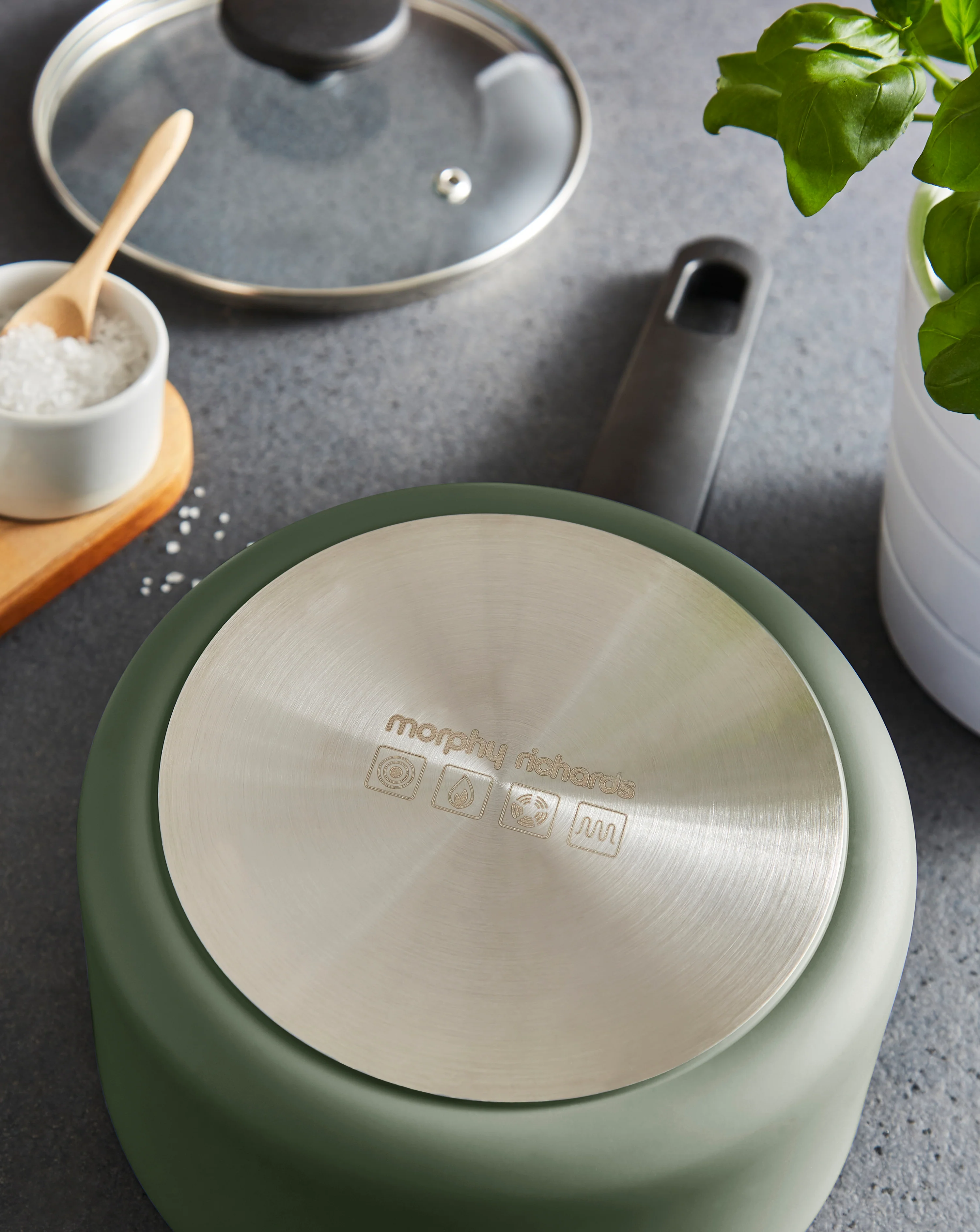 Morphy Richards 3 Piece Recycled Aluminium Saucepan Set - Green - Image 9