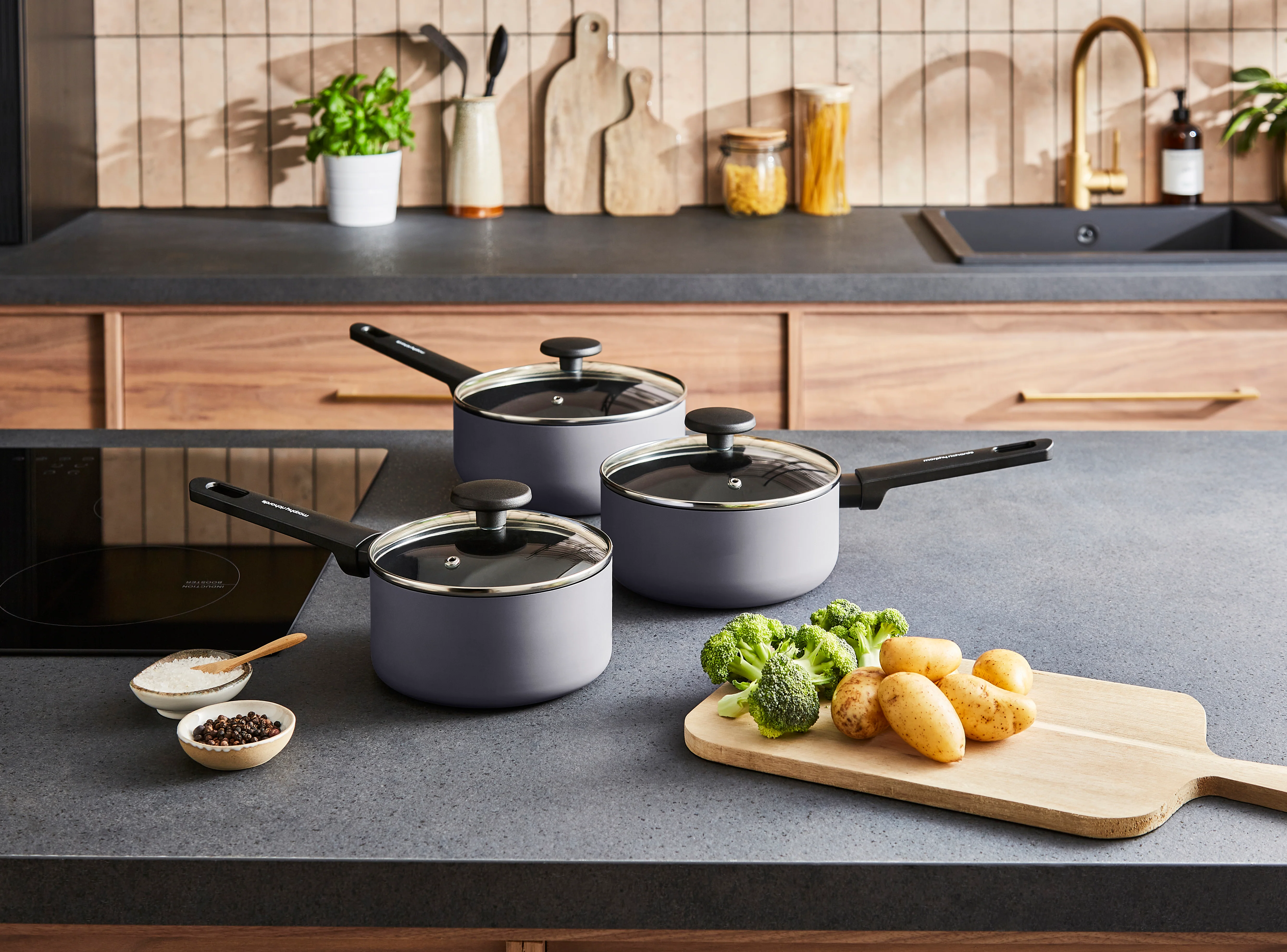 Morphy Richards 3 Piece Recycled Aluminium Saucepan Set - Grey
