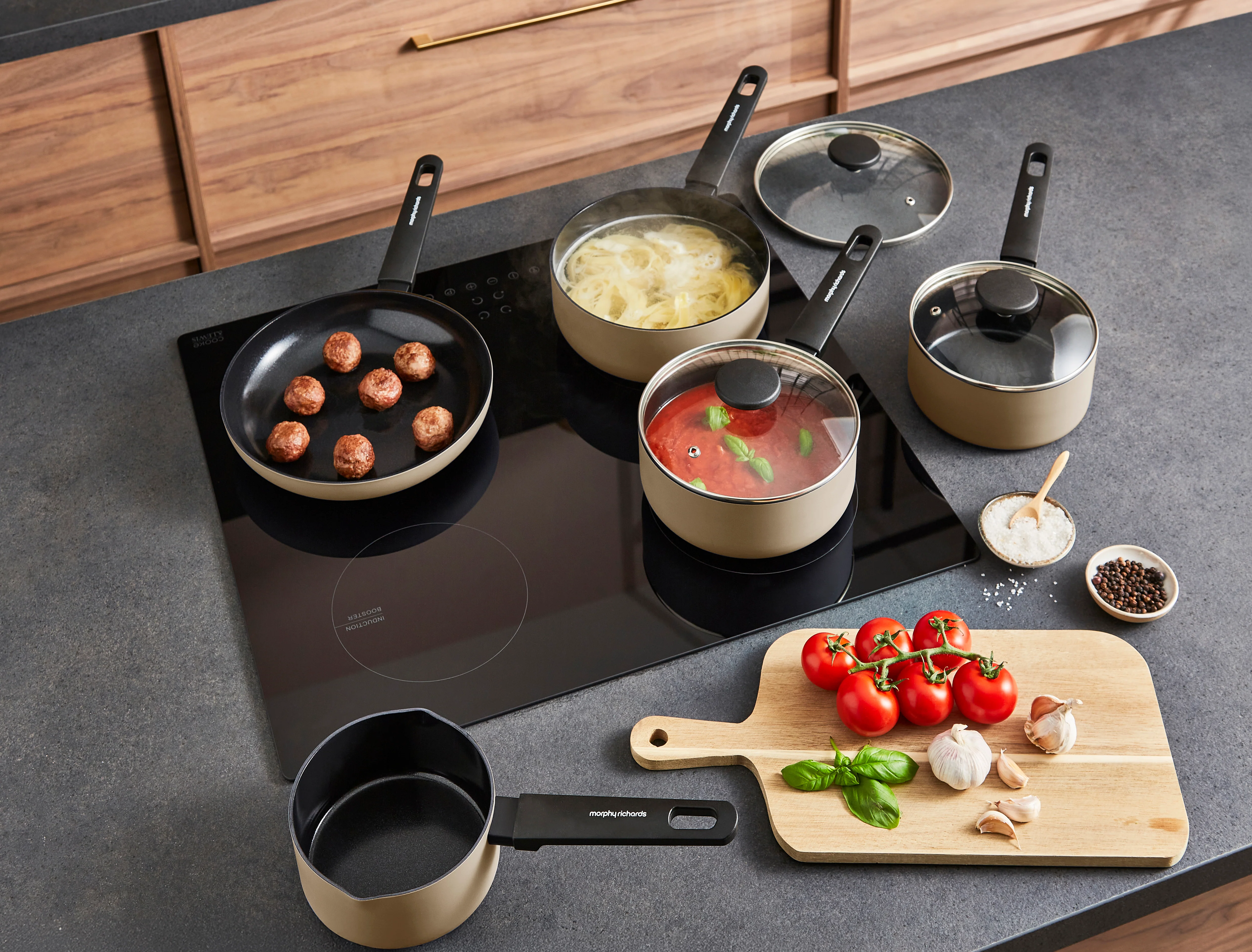 Morphy Richards 5 Piece Recycled Aluminium Saucepan Set - Cream - Image 8