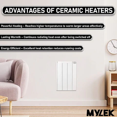 MYLEK Electric Radiator Panel Heater Ceramic White Eco 2000W Bathroom Safe Wall Mounted Or Free Standing With Timer Thermostat - Image 4
