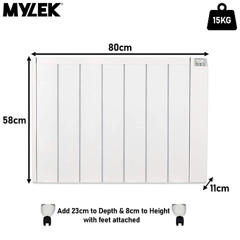 MYLEK Electric Radiator Panel Heater Ceramic White Eco Bathroom Safe Wall Mounted Or Free Standing With Timer Thermostat - Image 16
