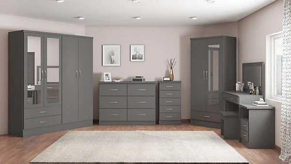 NEVADA 3 DOOR 2 DRAWER WARDROBE - 3D EFFECT GREY - Image 5