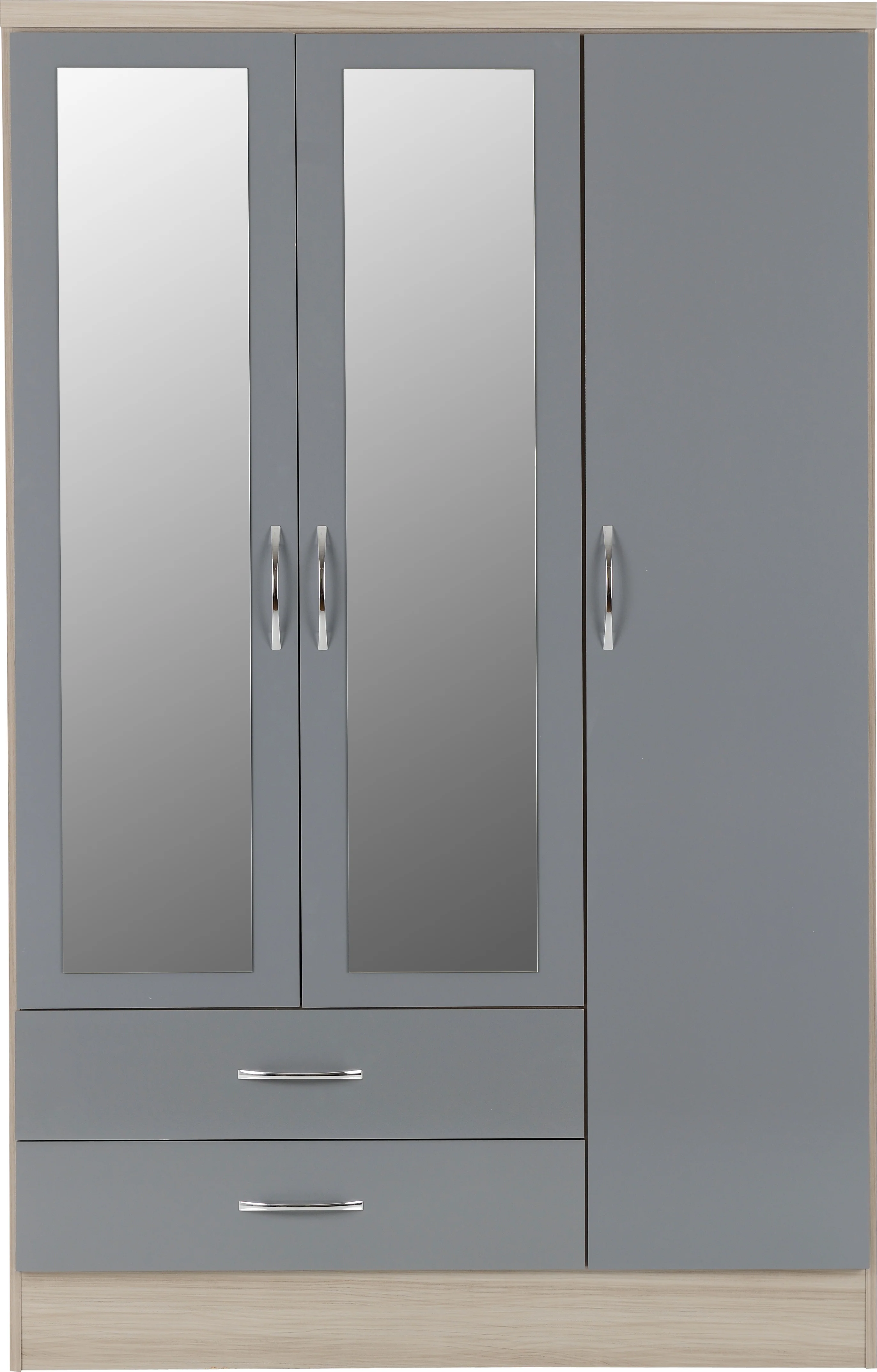 NEVADA 3 DOOR 2 DRAWER WARDROBE - GREY GLOSS/LIGHT OAK EFFECT VENEER - Image 2