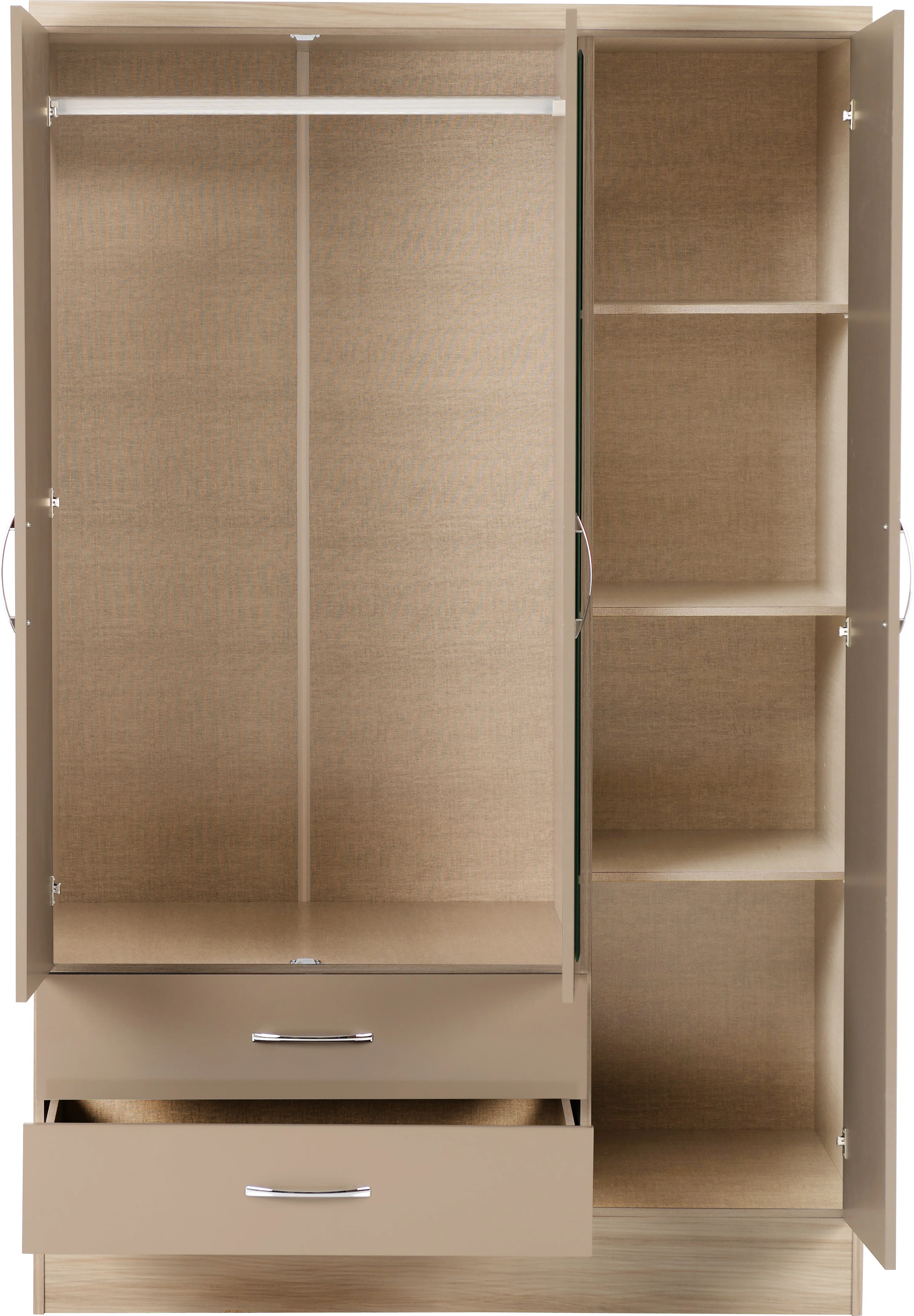 NEVADA 3 DOOR 2 DRAWER WARDROBE - OYSTER GLOSS/LIGHT OAK EFFECT VENEER - Image 2