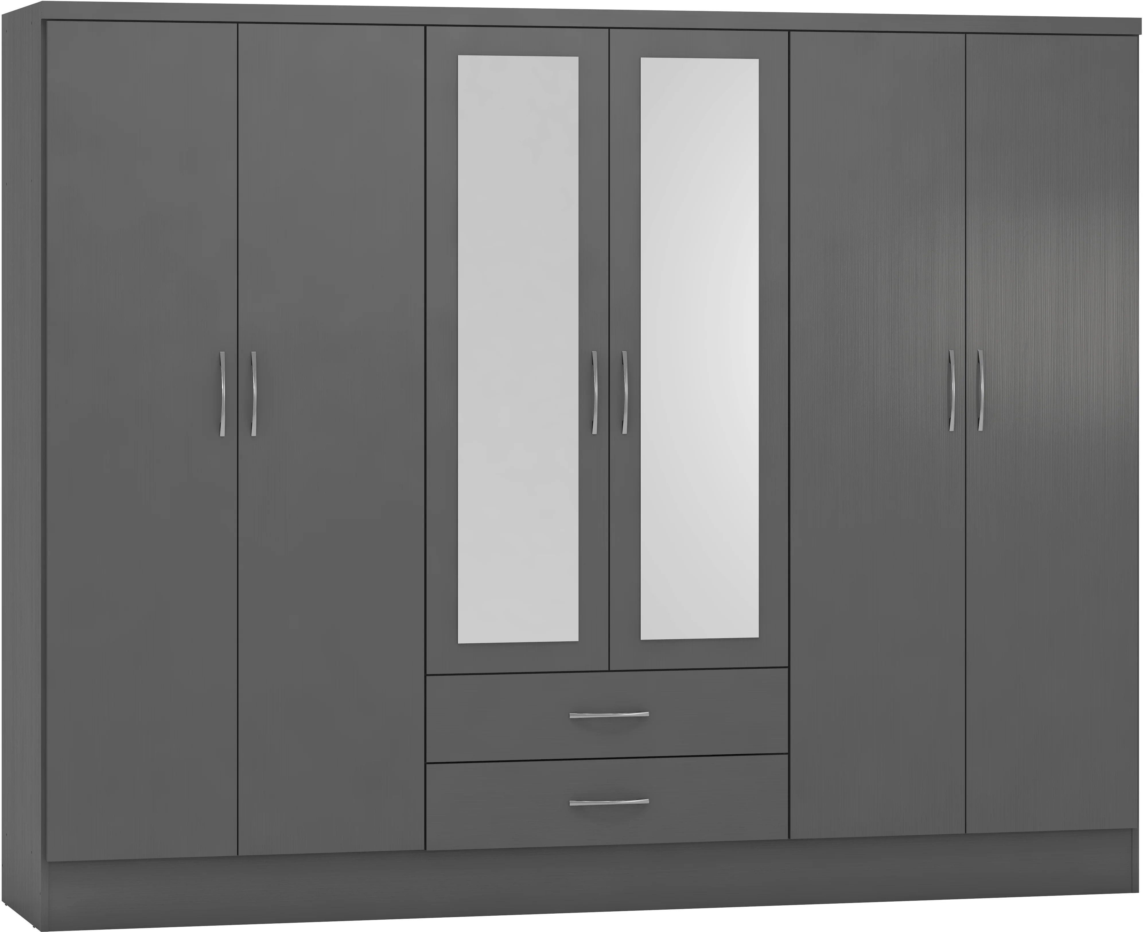 NEVADA 6 DOOR 2 DRAWER WARDROBE - 3D EFFECT GREY - Image 5