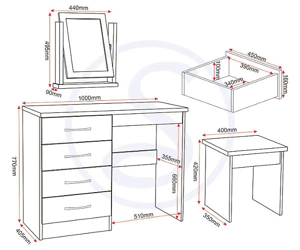 NEVADA DRESSING TABLE SET - GREY GLOSS/LIGHT OAK EFFECT VENEER - Image 6
