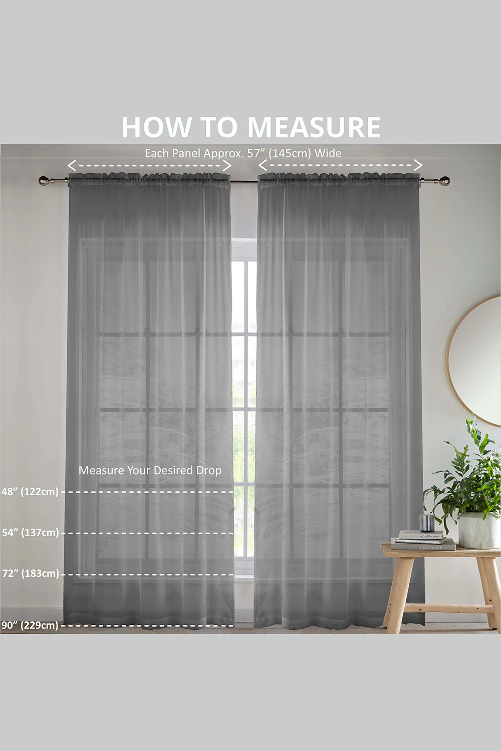 Oasis Grey Embroidered Leaf Design Voile Panels - Pair - Image 4