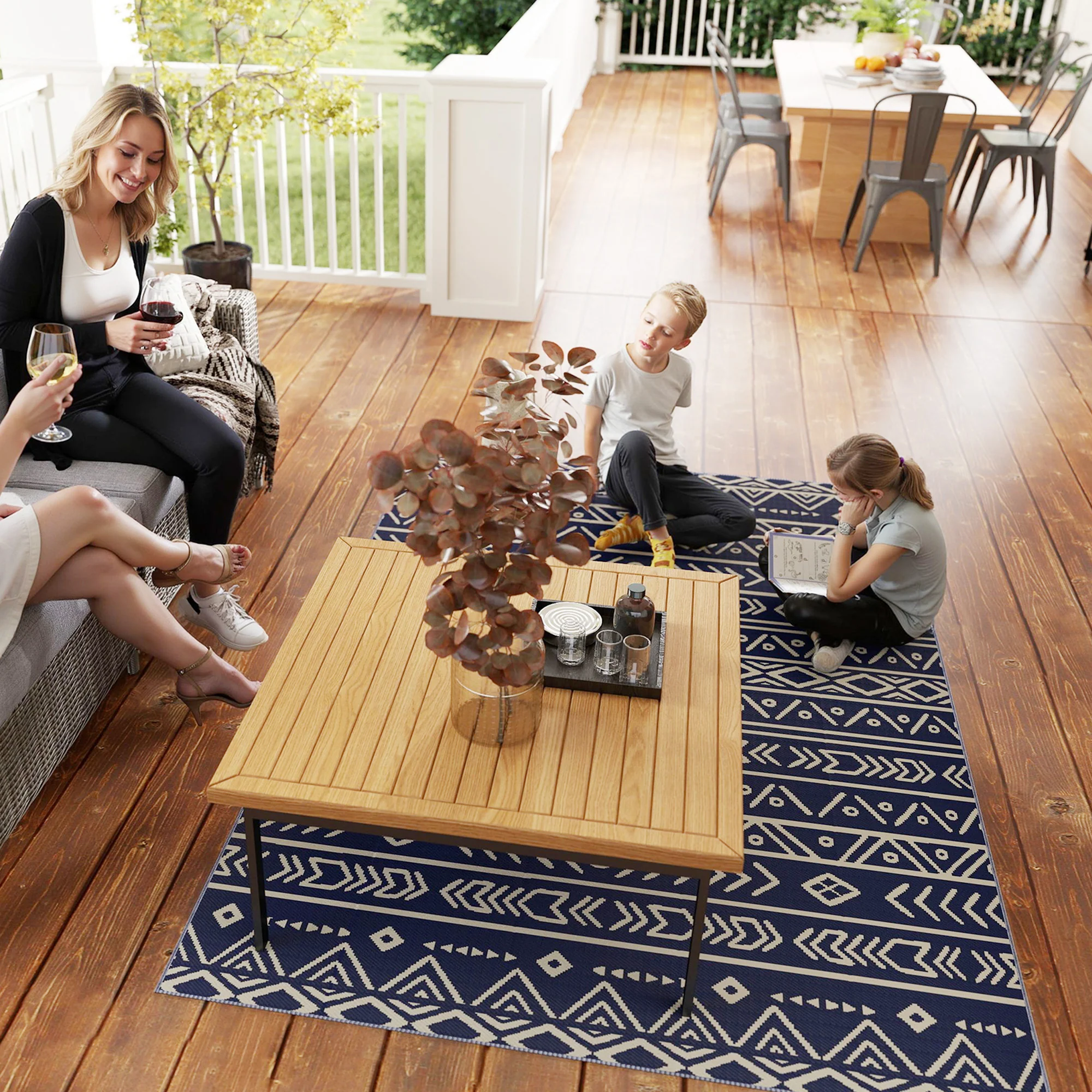 Outsunny 1.8 x 2.7m Reversible Outdoor RV Rug, Geometric, Blue and White - Image 9