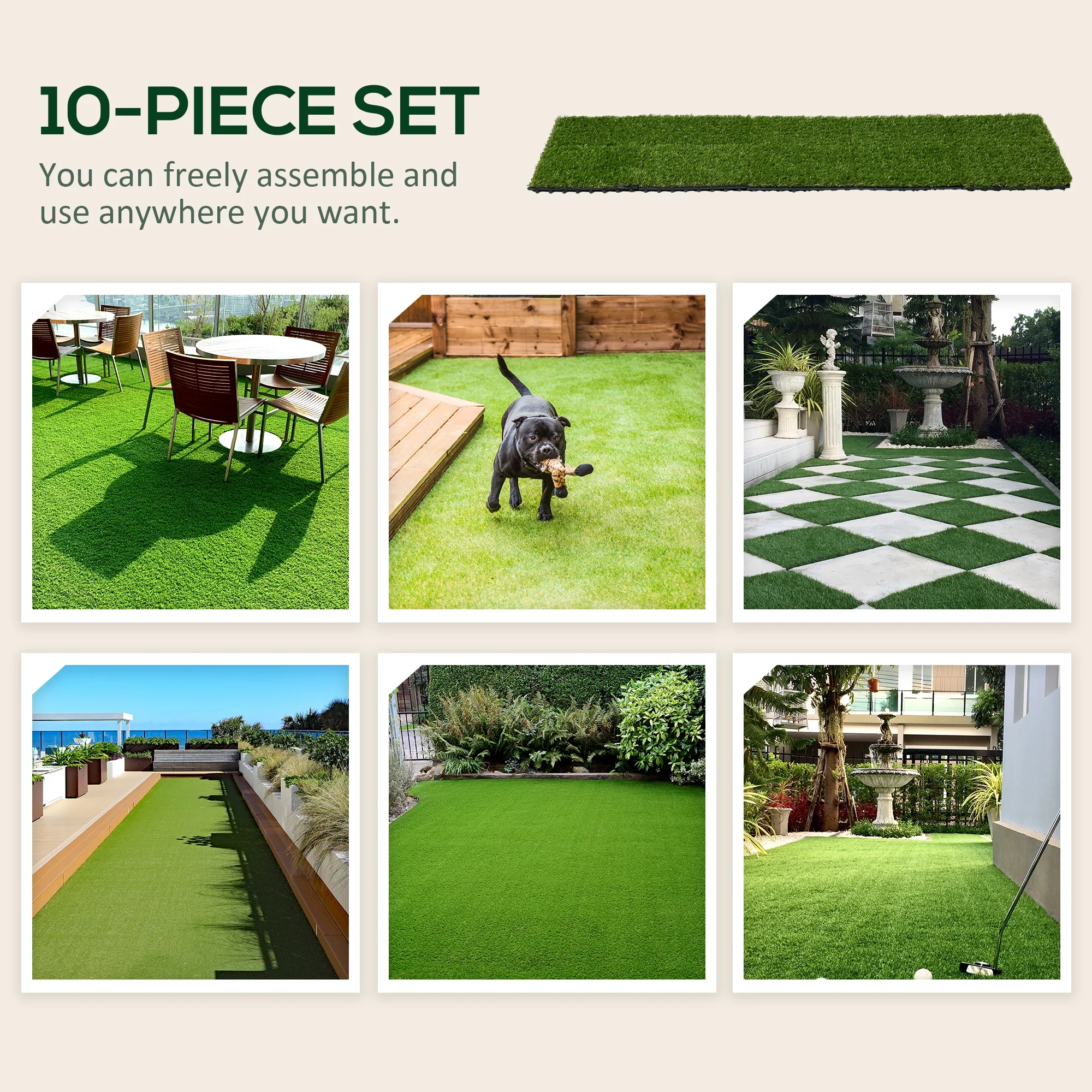 Outsunny 10 PCs 30 X 30cm Artificial Grass Turf Carpet With 25mm Pile Height - Image 7