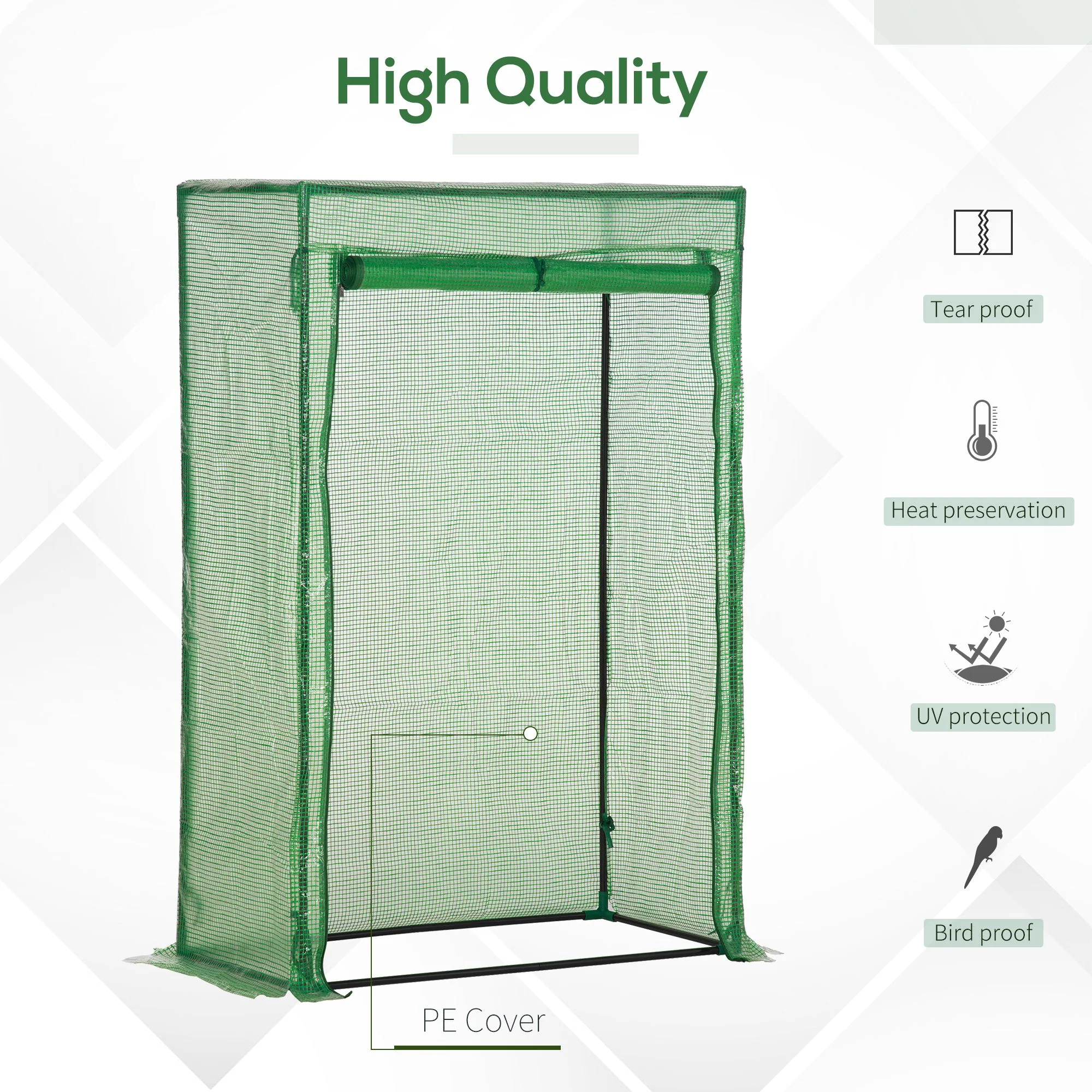 Outsunny 100 x 50 x 150cm Greenhouse w/ Zipper Roll-up Door Outdoor Green - Image 3