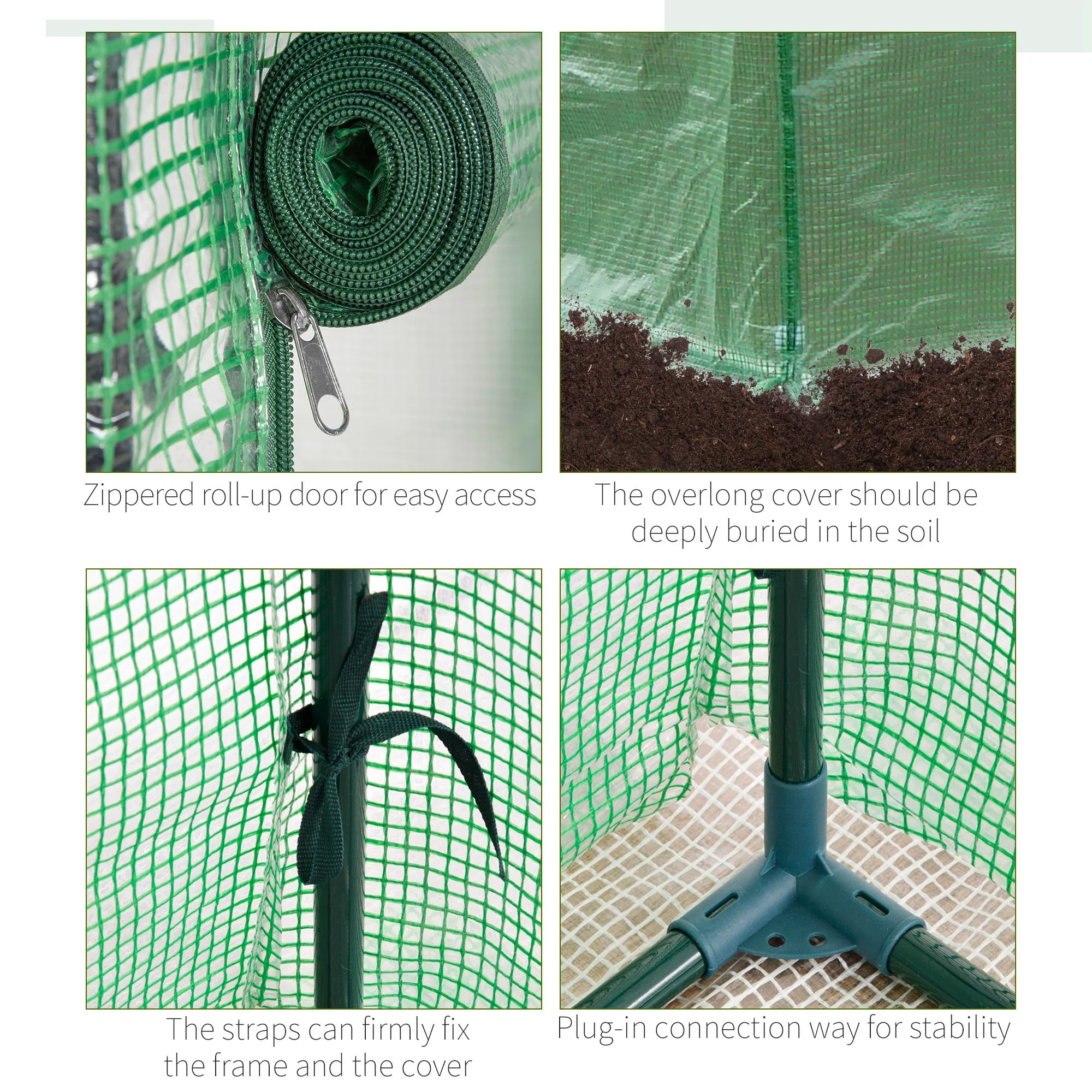 Outsunny 100 x 50 x 150cm Greenhouse w/ Zipper Roll-up Door Outdoor Green - Image 4
