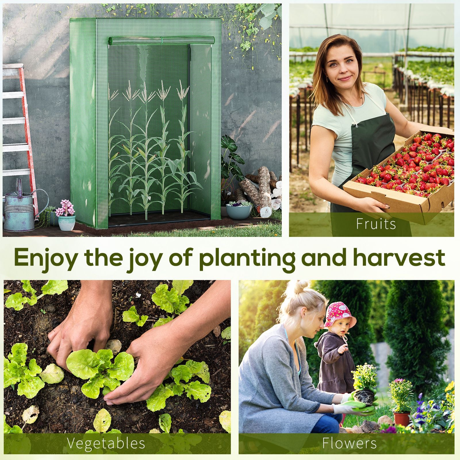 Outsunny 100 x 50 x 150cm Greenhouse w/ Zipper Roll-up Door Outdoor Green - Image 6