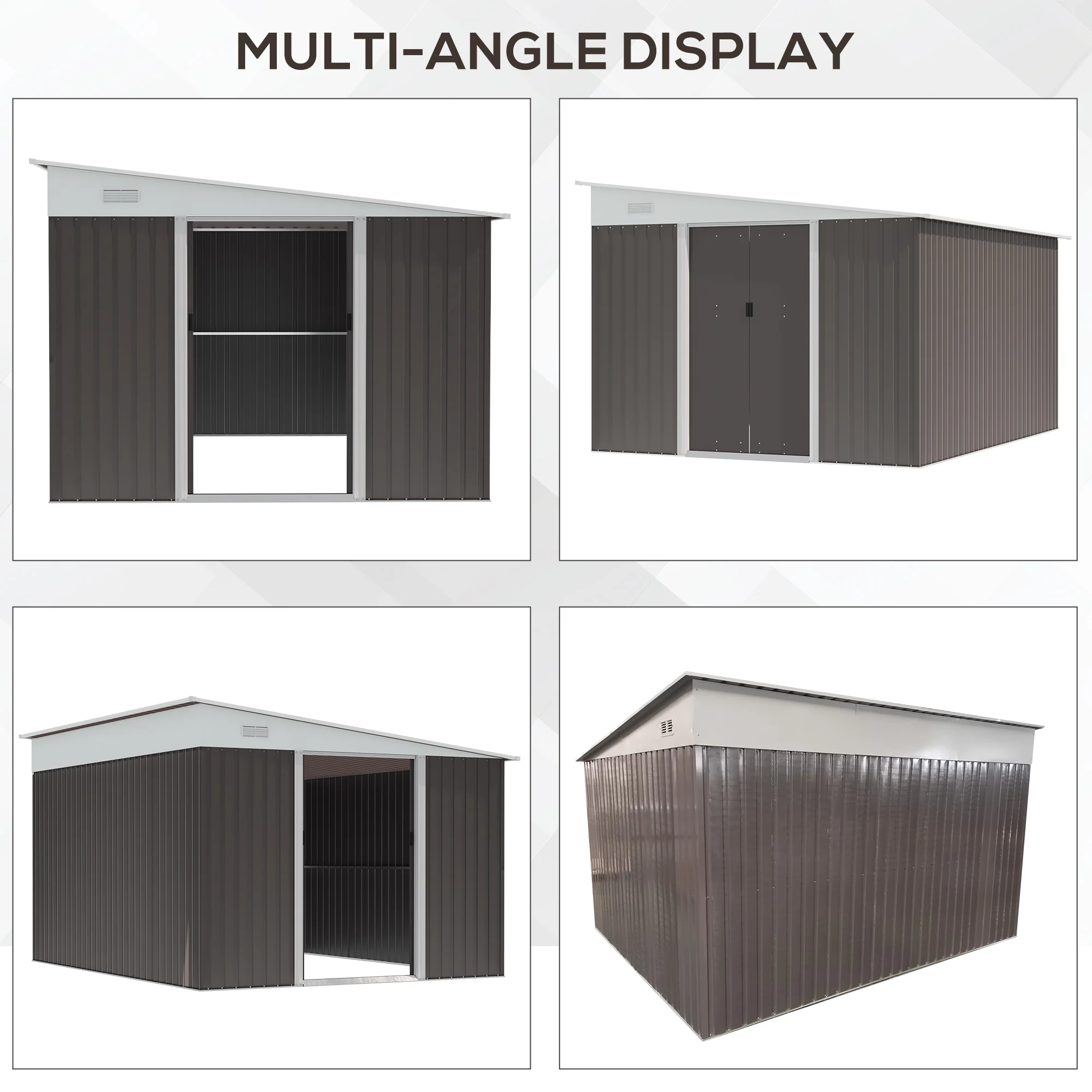 Outsunny 11.3 x 9.2ft Steel Garden Storage Shed Outdoor Metal Tool House with Double Sliding Doors & 2 Air Vents, Grey - Image 6