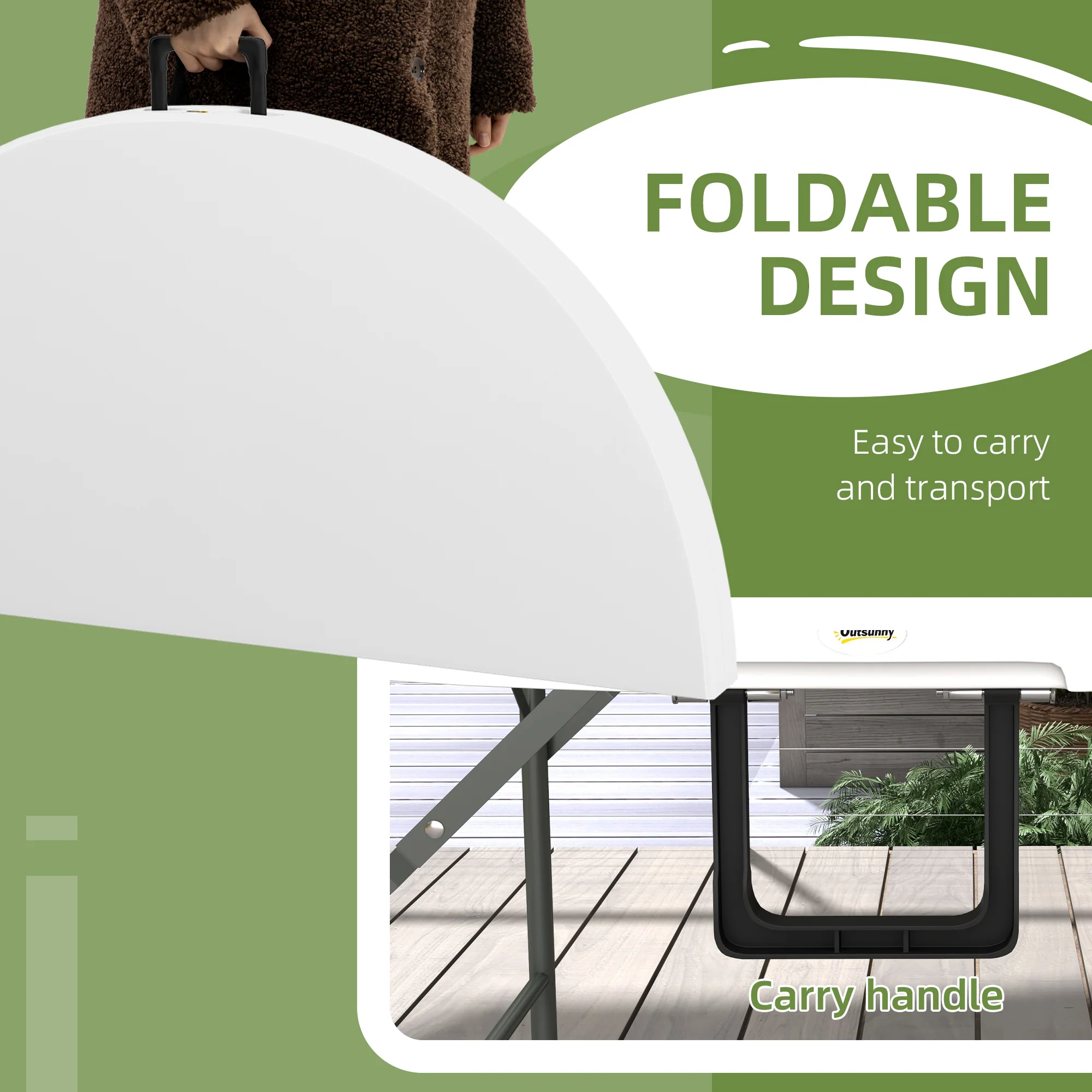 Outsunny Folding Garden Table HDPE Round Picnic Table for 6 - Image 3