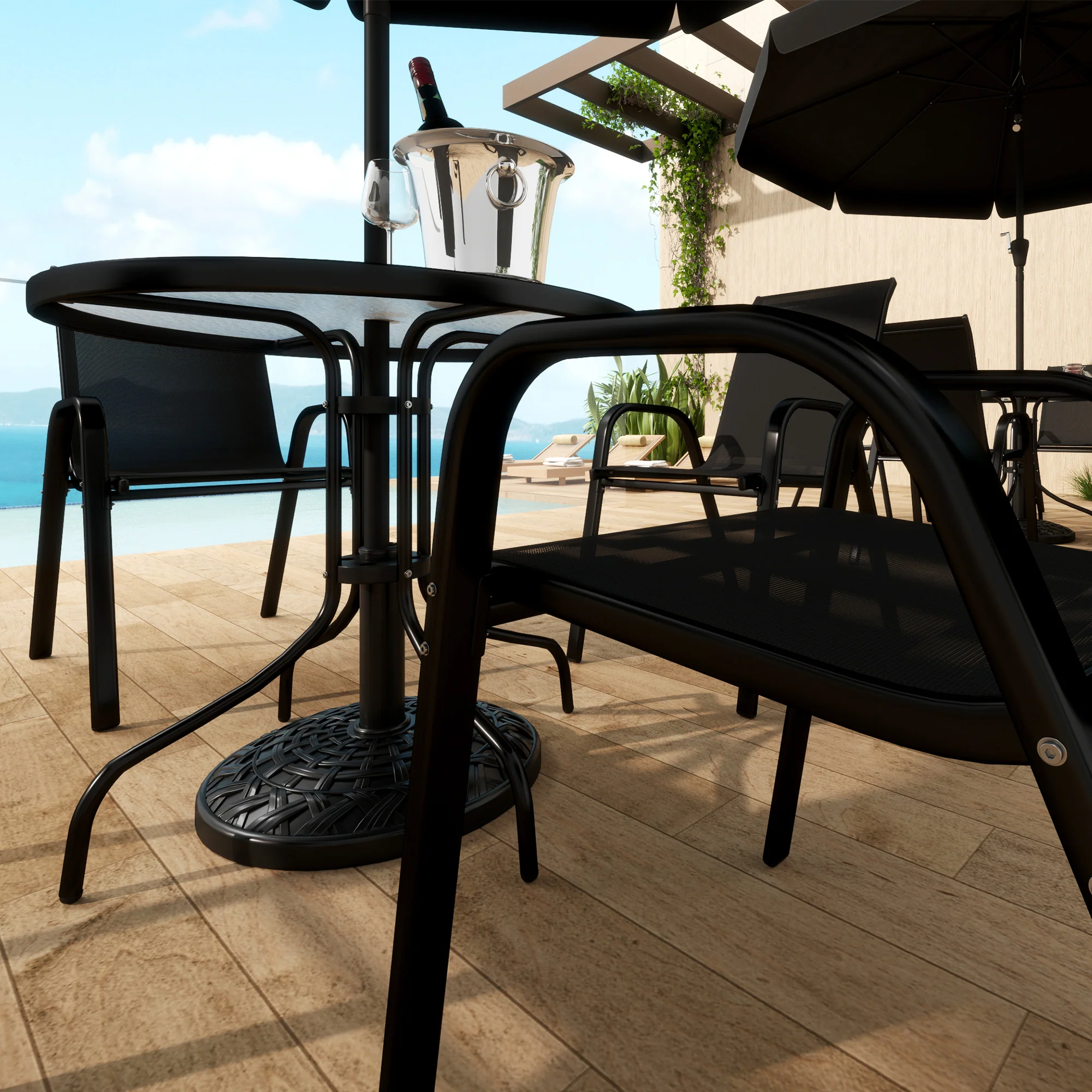 Outsunny 12kg Garden Parasol Base, Round Resin Garden Umbrella Base, Black - Image 9