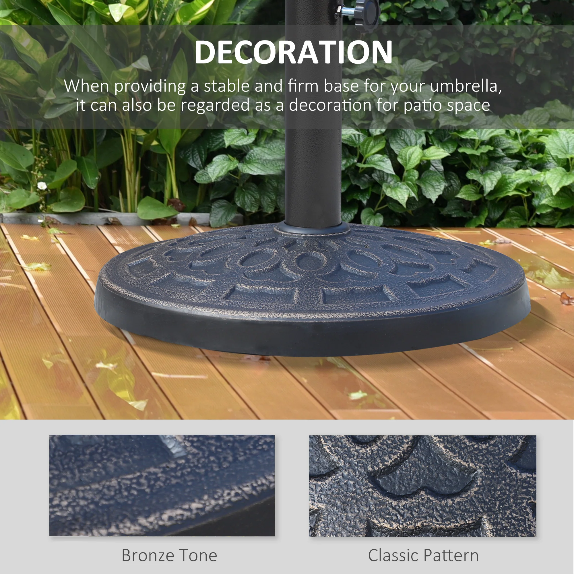 Outsunny 12kg Garden Parasol Base, Round Resin Sun Umbrella Base, Bronze - Image 3