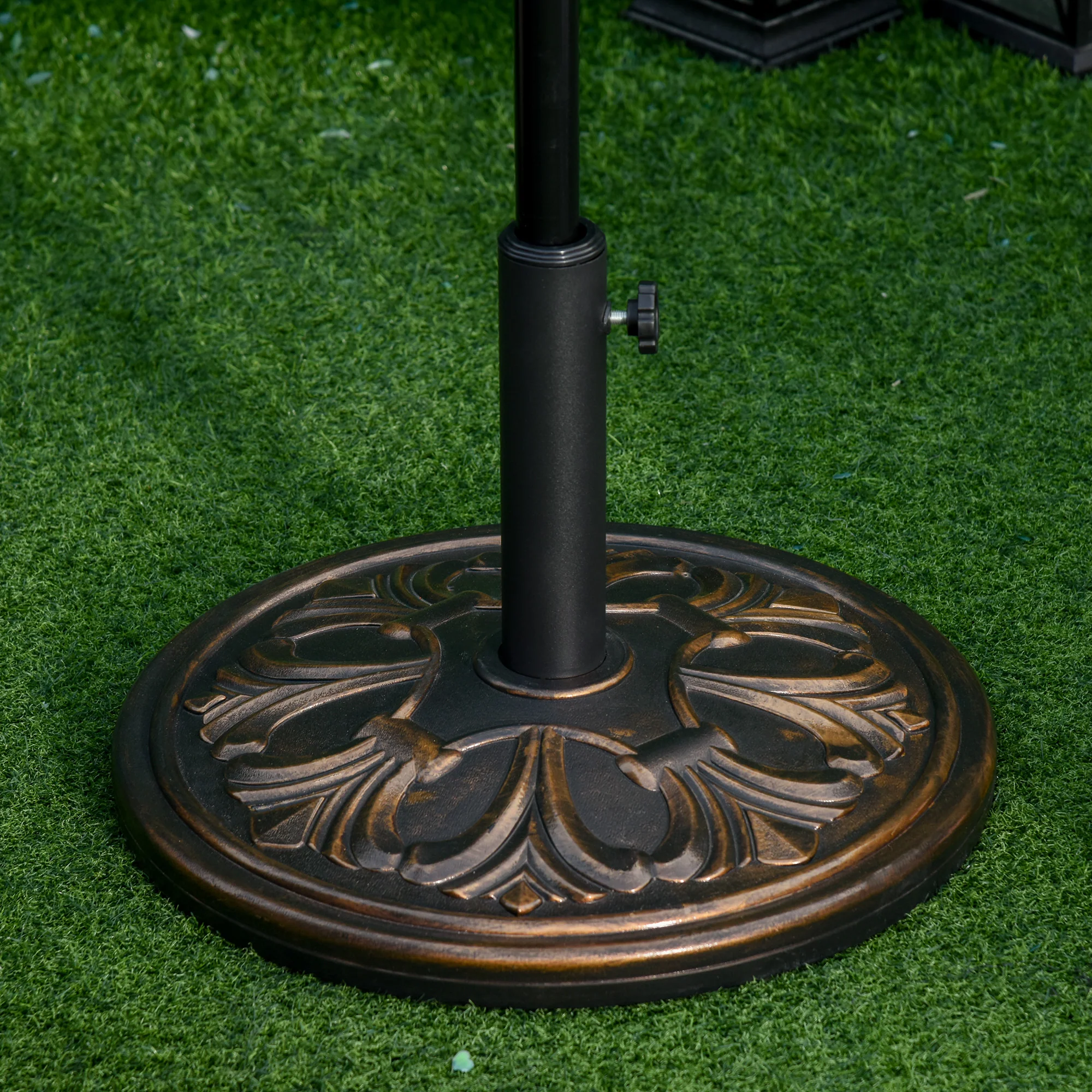 Outsunny 13KG Round Parasol Base Heavy Duty Cement Stand Umbrella Holder Bronze - Image 2