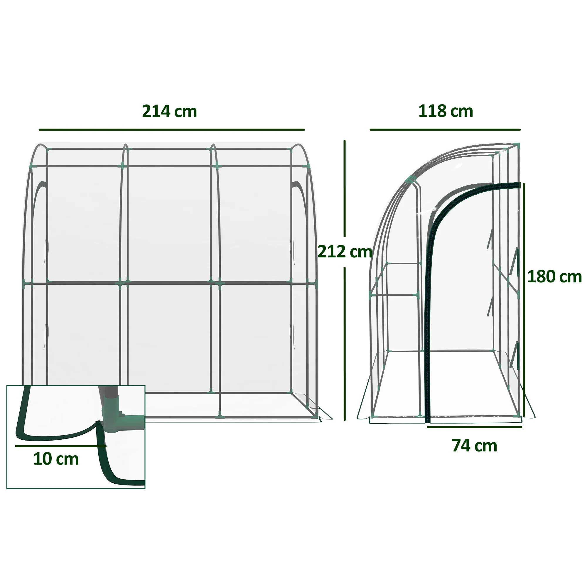 Outsunny 143x118x212cm Walk-In Lean to Wall Tunnel Plastic Greenhouse with Doors - Image 10
