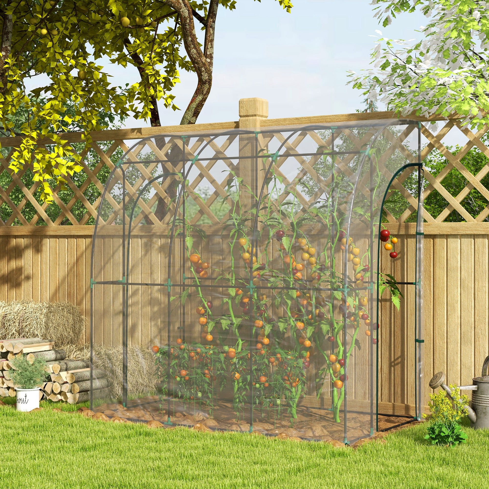 Outsunny 143x118x212cm Walk-In Lean to Wall Tunnel Plastic Greenhouse with Doors - Image 12